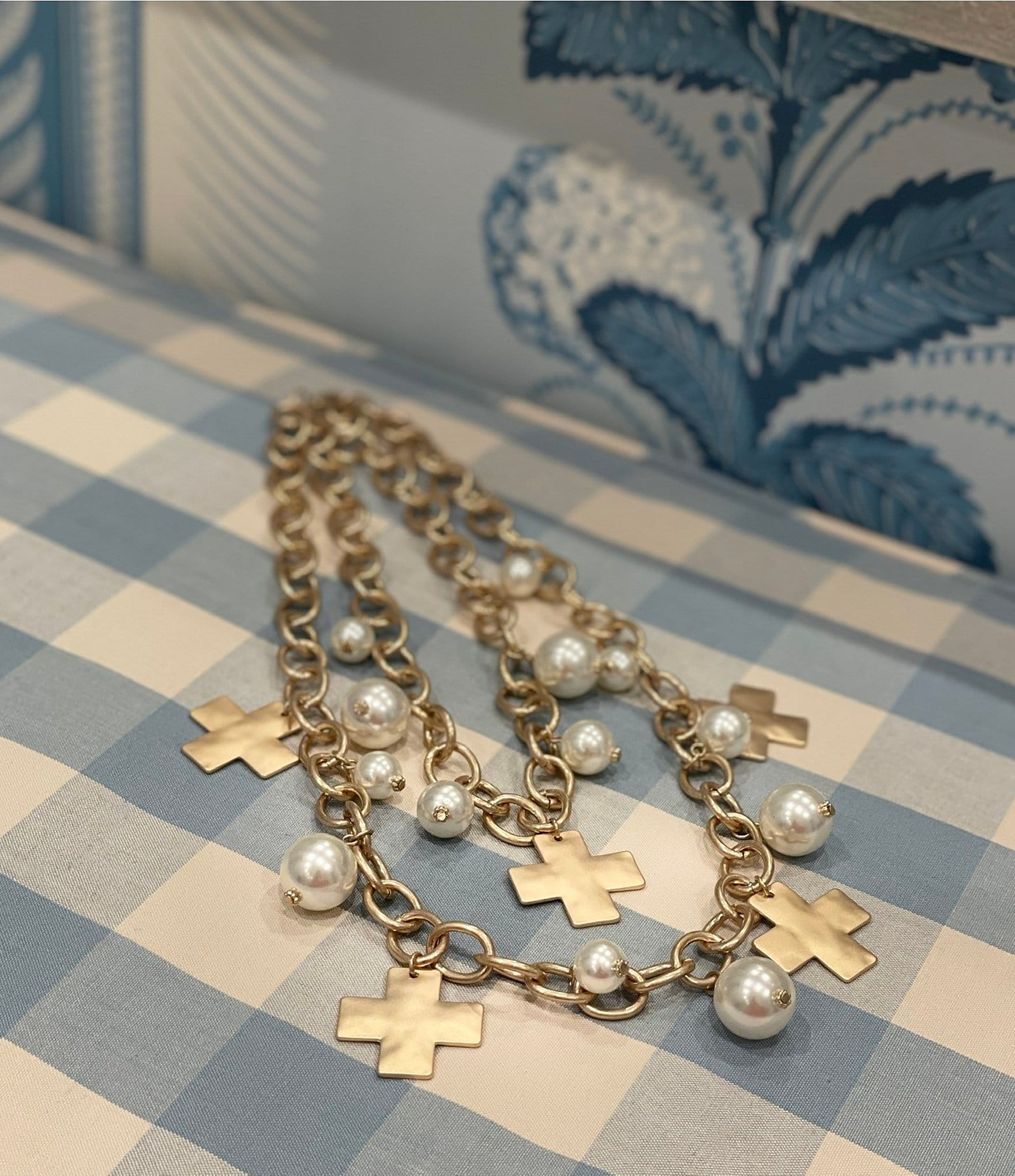 Southern Living Karen Pearl & Cross Charm Statement Necklace