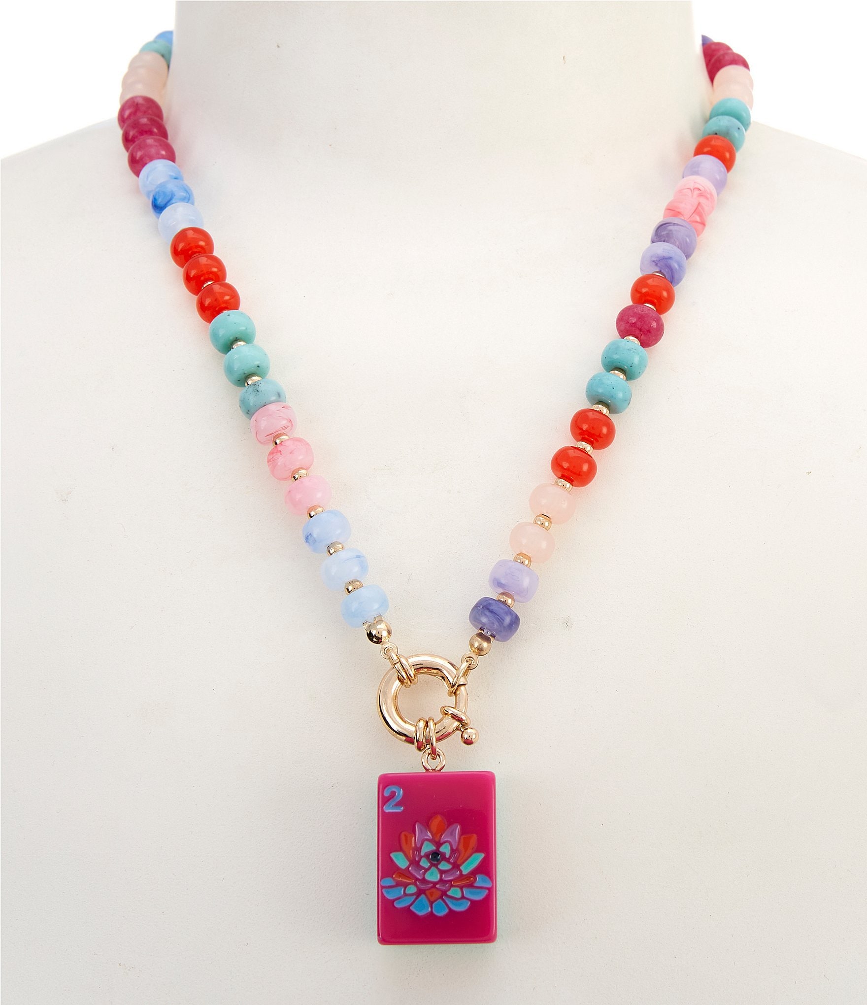 Southern Living Mahjong Tile Beaded Short Pendant Necklace