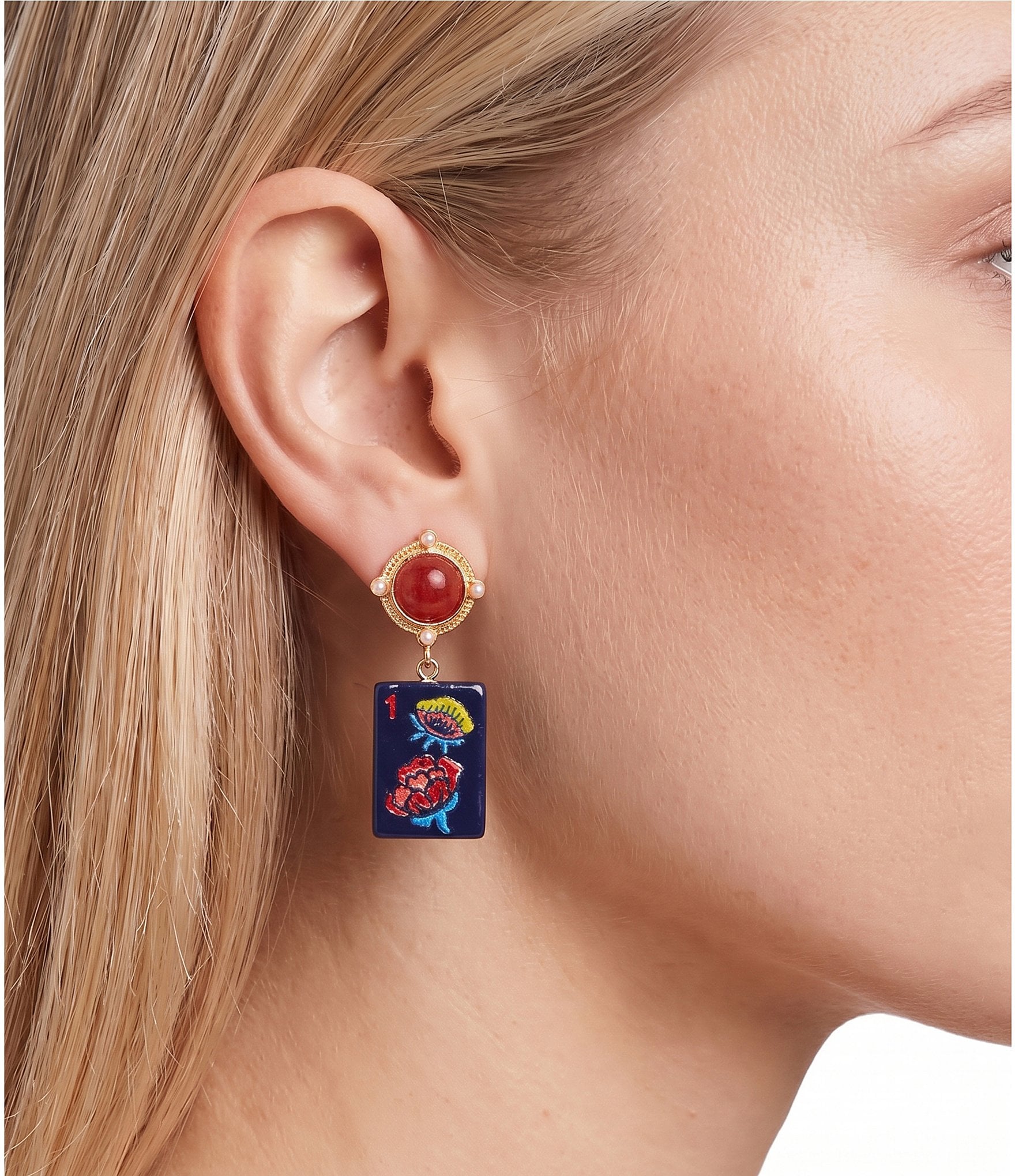 Southern Living Mahjong Tile Resin Statement Drop Earrings