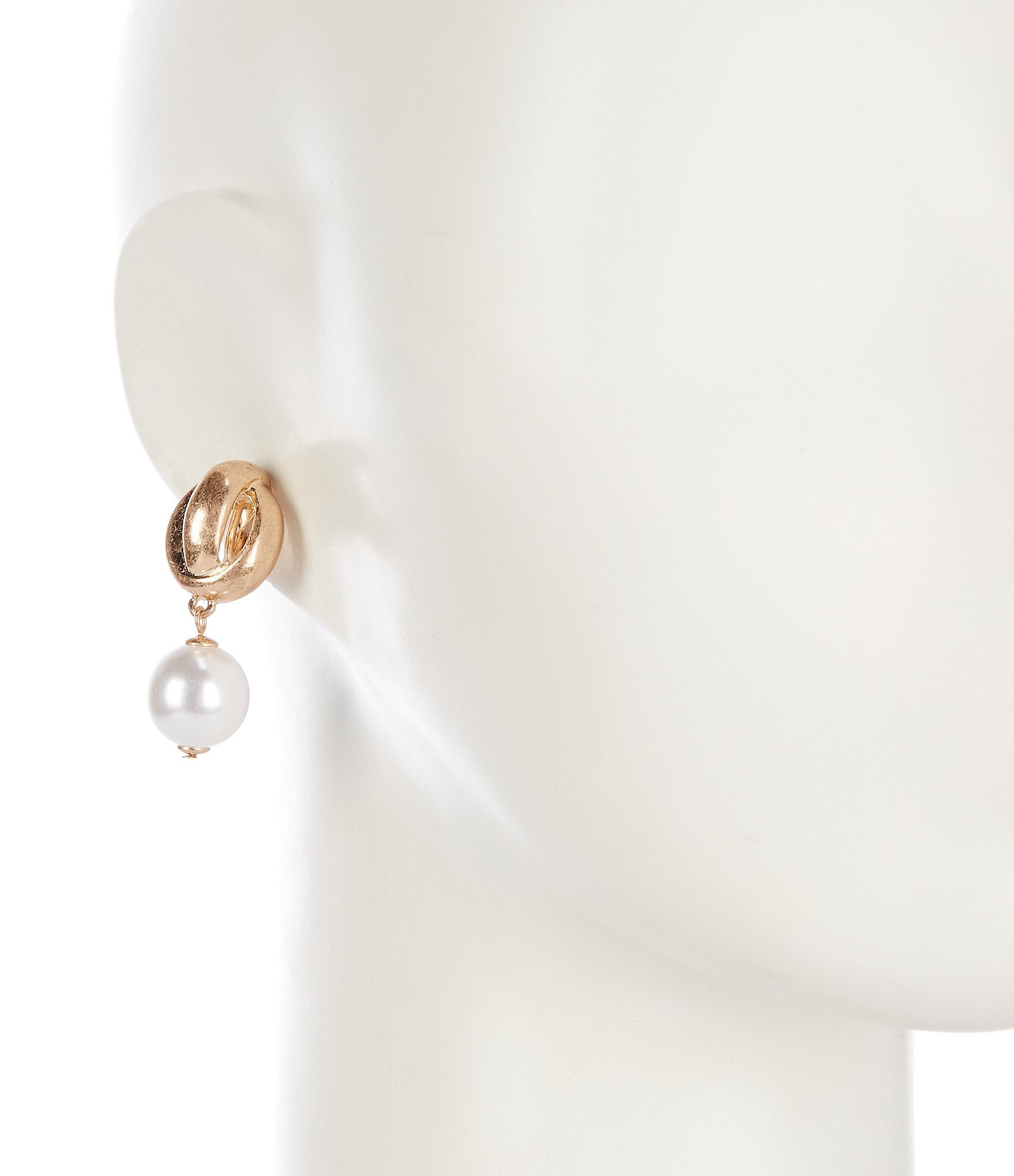 Southern Living Metal Knot with Pearl Clip Drop Earrings