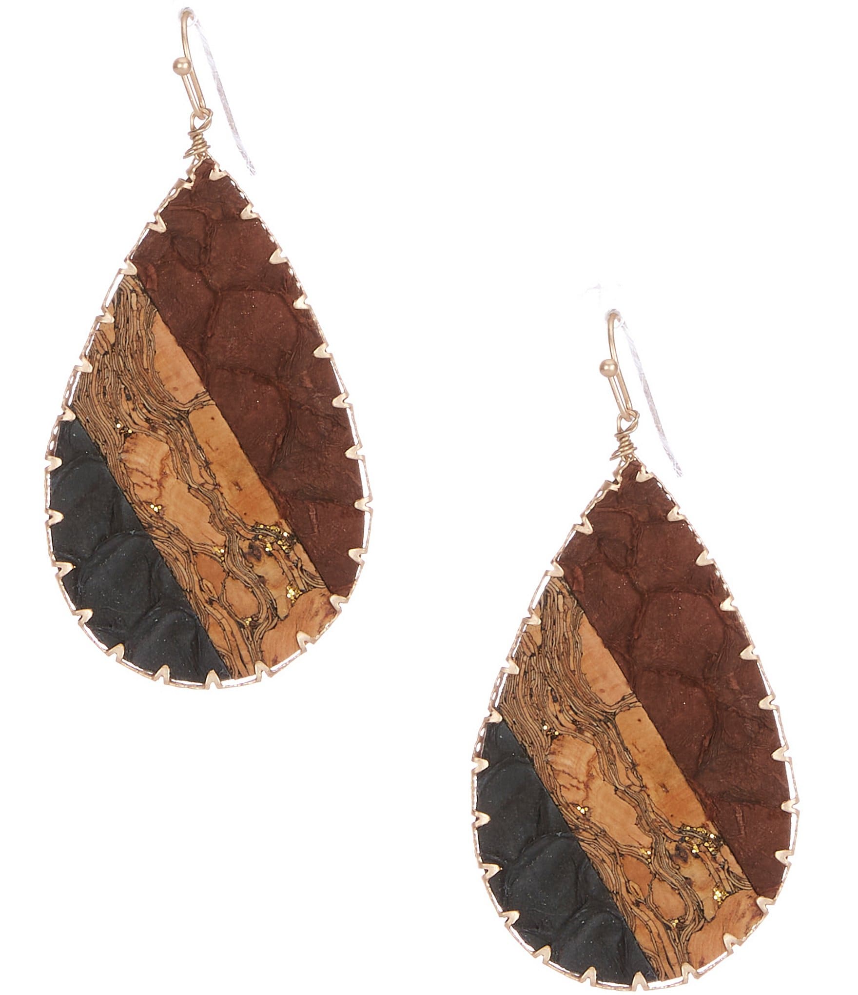 Southern Living Multi Color Wood & Leather Teardrop Drop Earrings