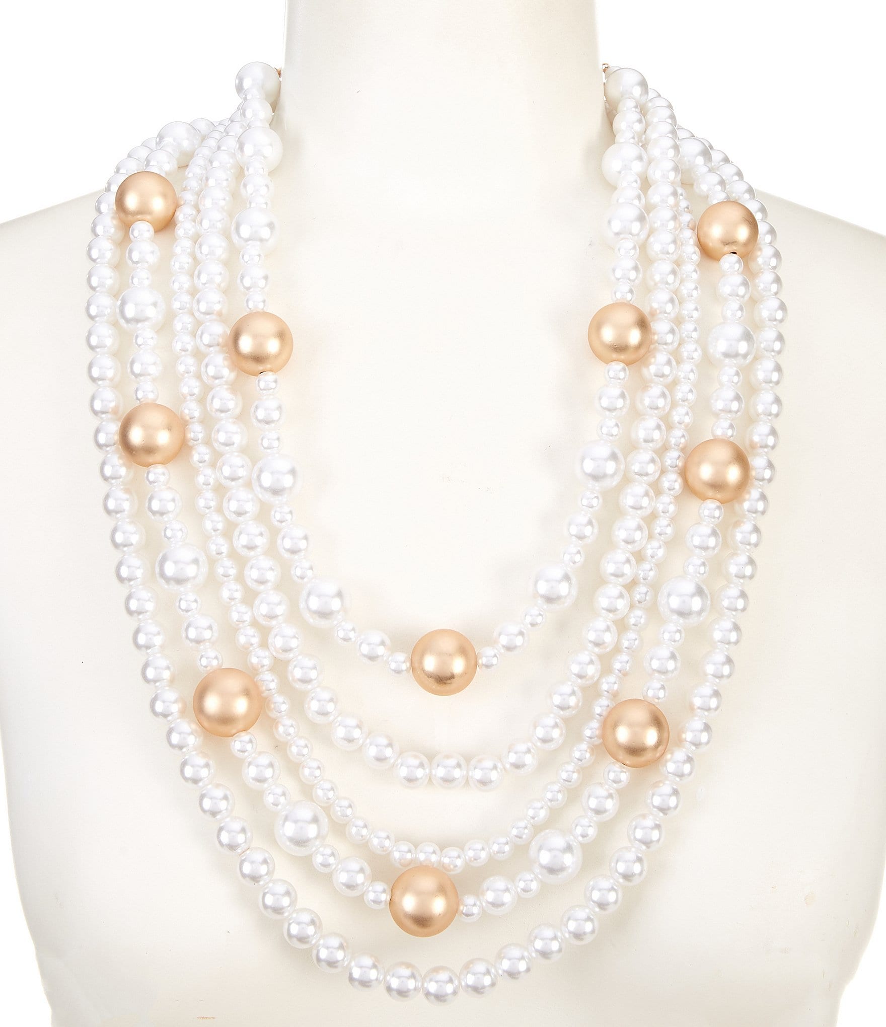 Southern Living Pearl and Gold Ball Statement Multi Strand Necklace