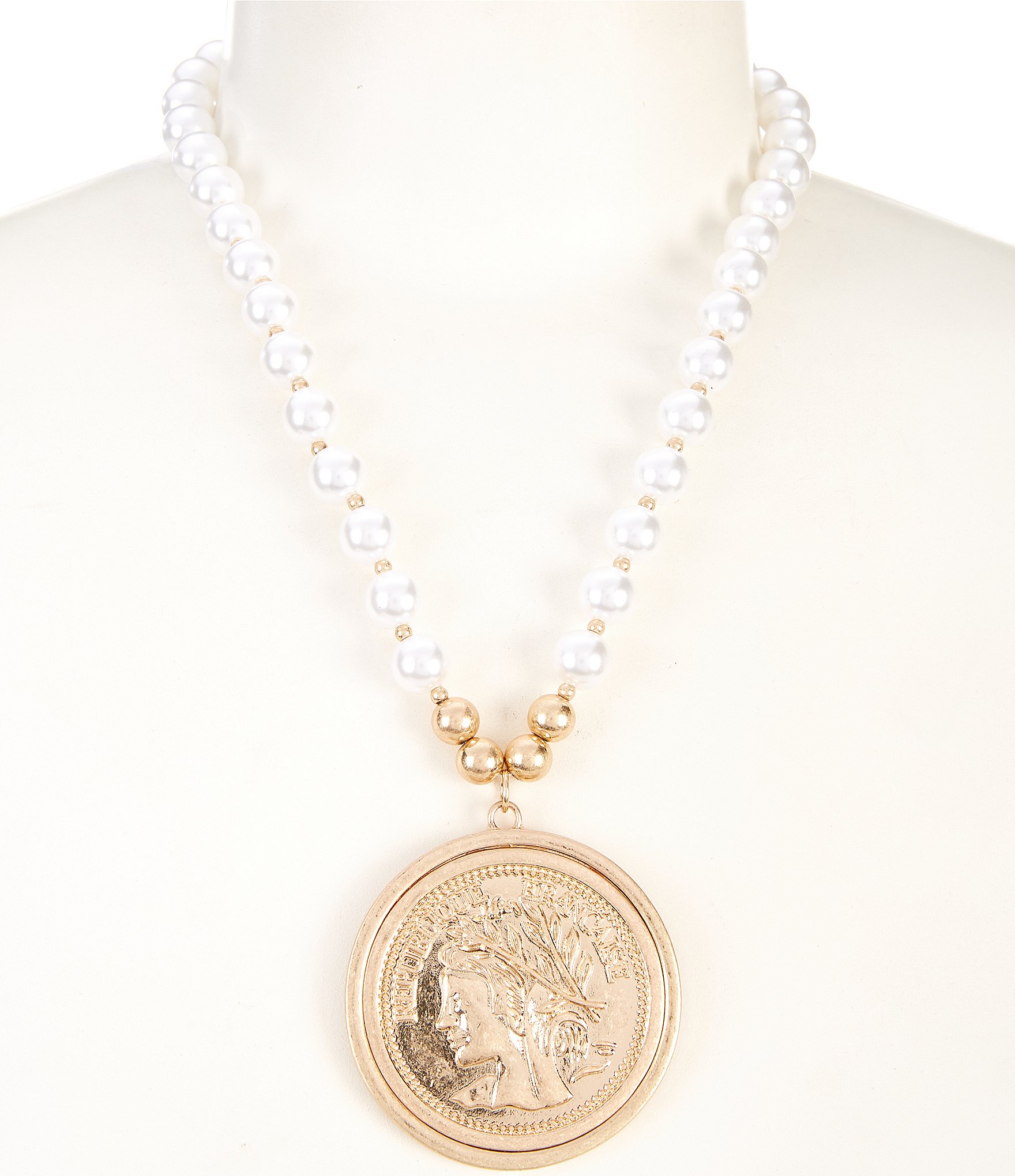 Southern Living Pearl Necklace Coin Pendant Pearl Frontal Necklace