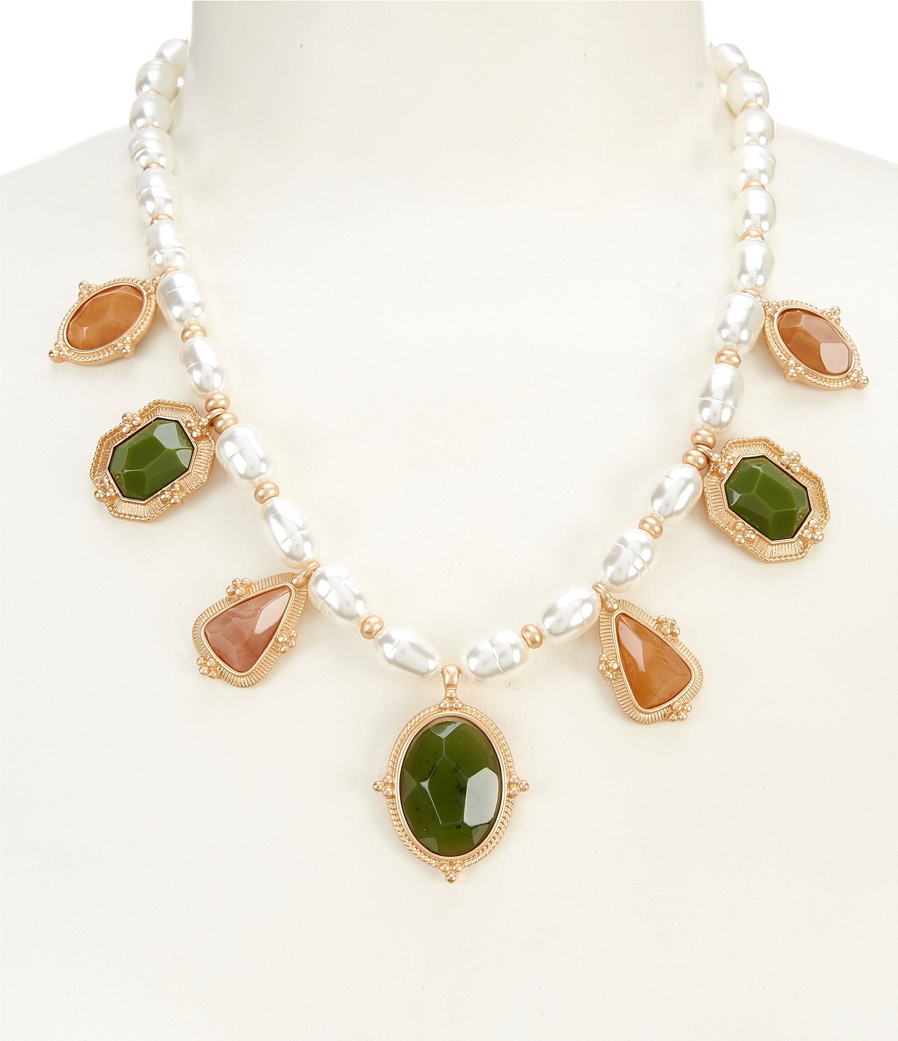 Southern Living Pearl Strand Multi Resin Cab Drop Collar Necklace