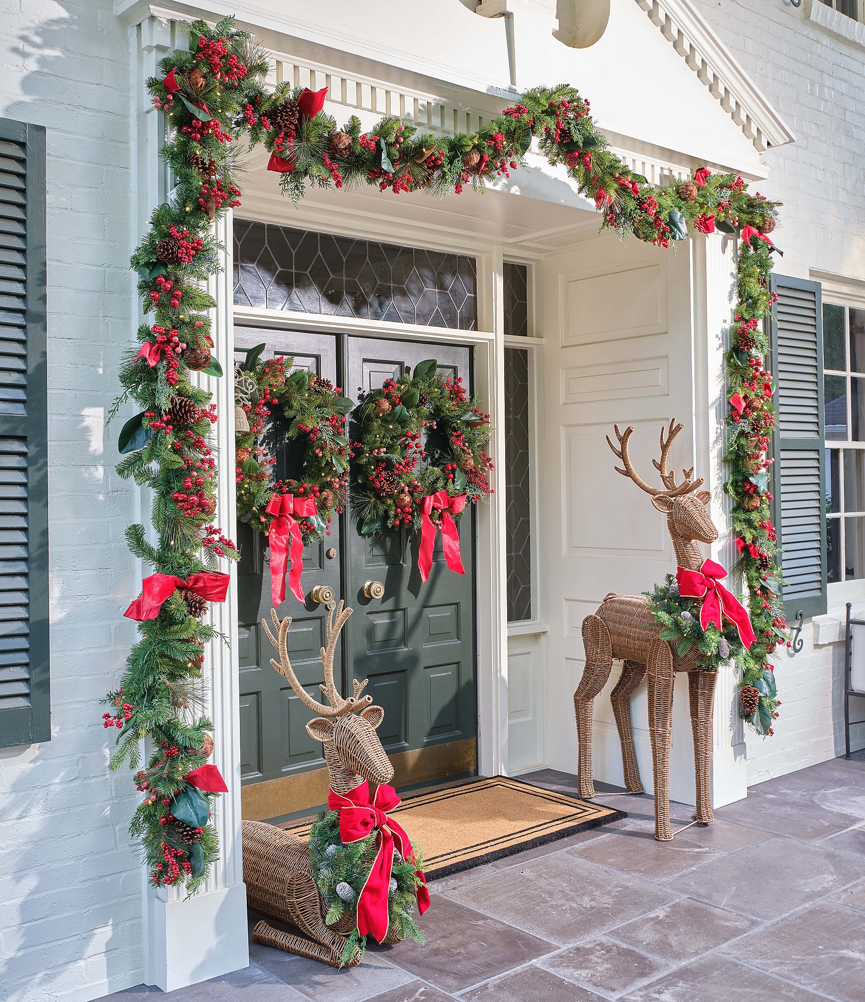 Southern Living Plaid Tidings Collection Large Standing Rattan Deer Figurine