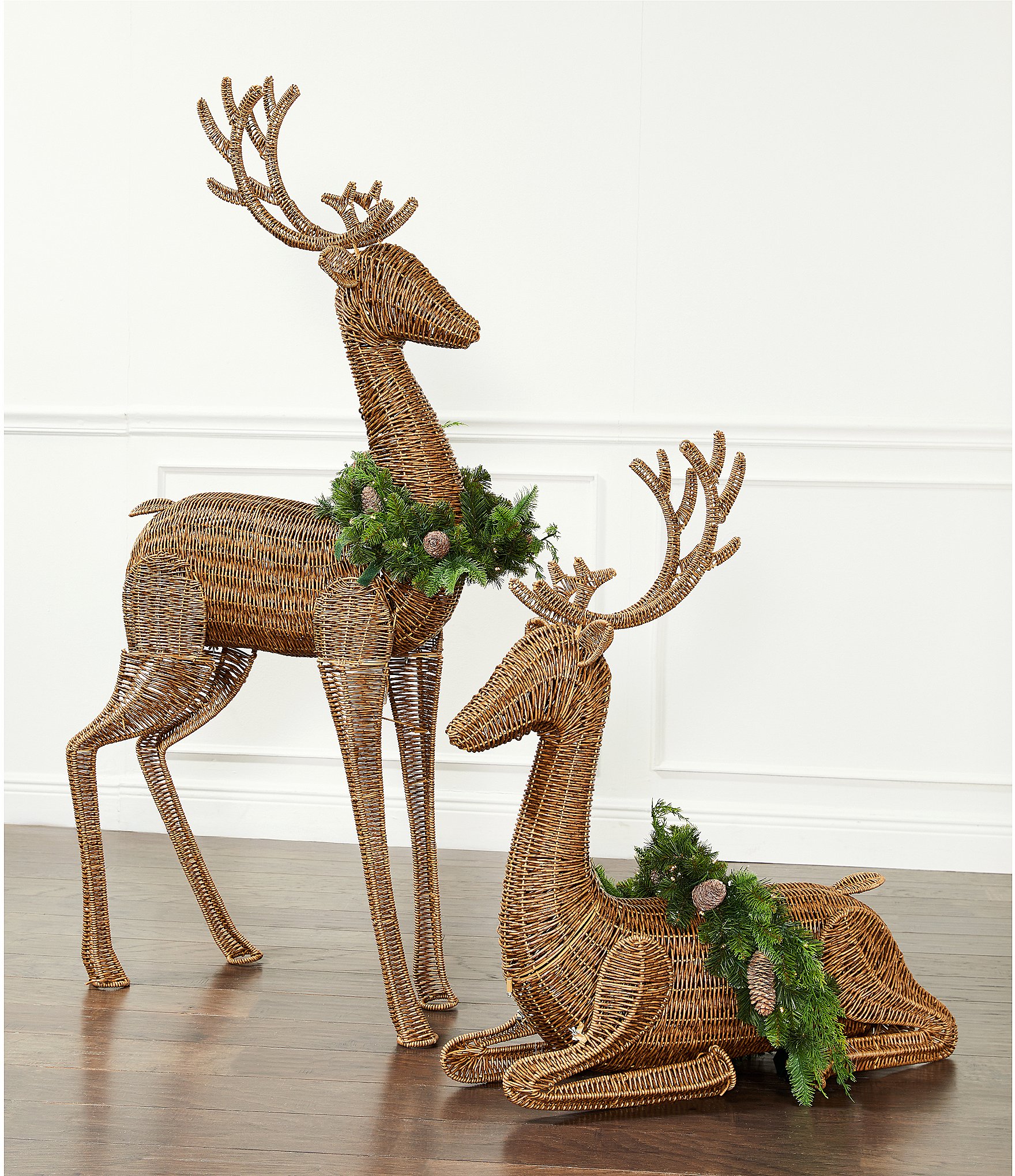 Southern Living Plaid Tidings Collection Large Standing Rattan Deer Figurine