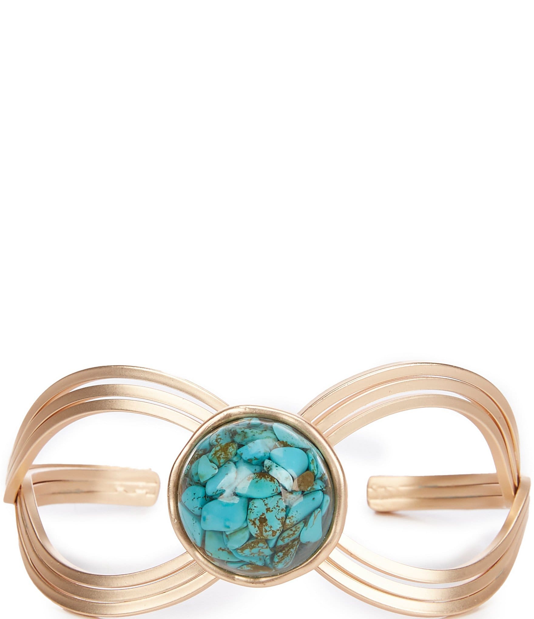 Southern Living Reconstituted Turquoise Chip Cab Looped Wire Statement Cuff Bracelet