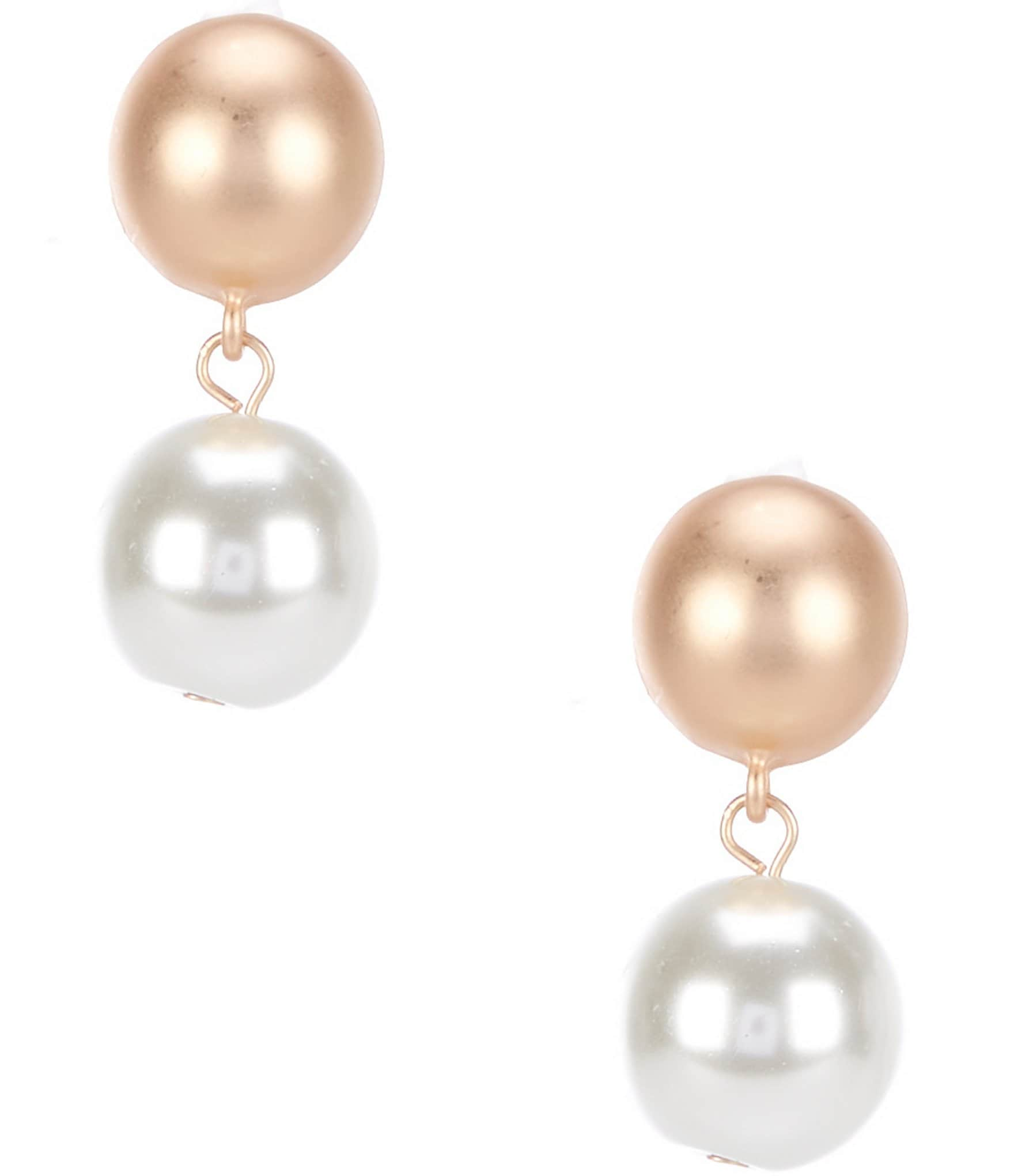 Southern Living Round Metal Stud Pearl Clip Drop Earrings