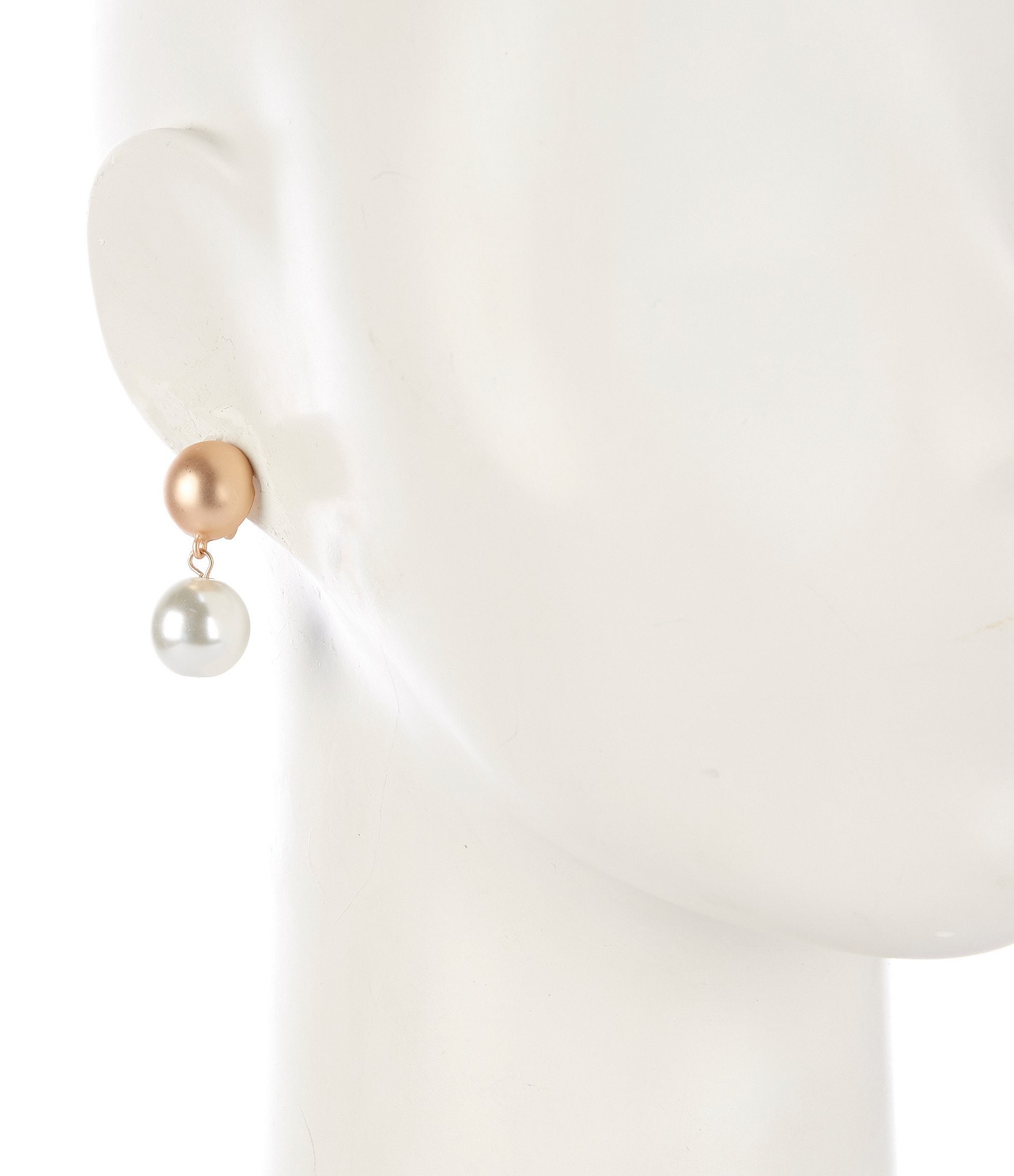 Southern Living Round Metal Stud Pearl Clip Drop Earrings