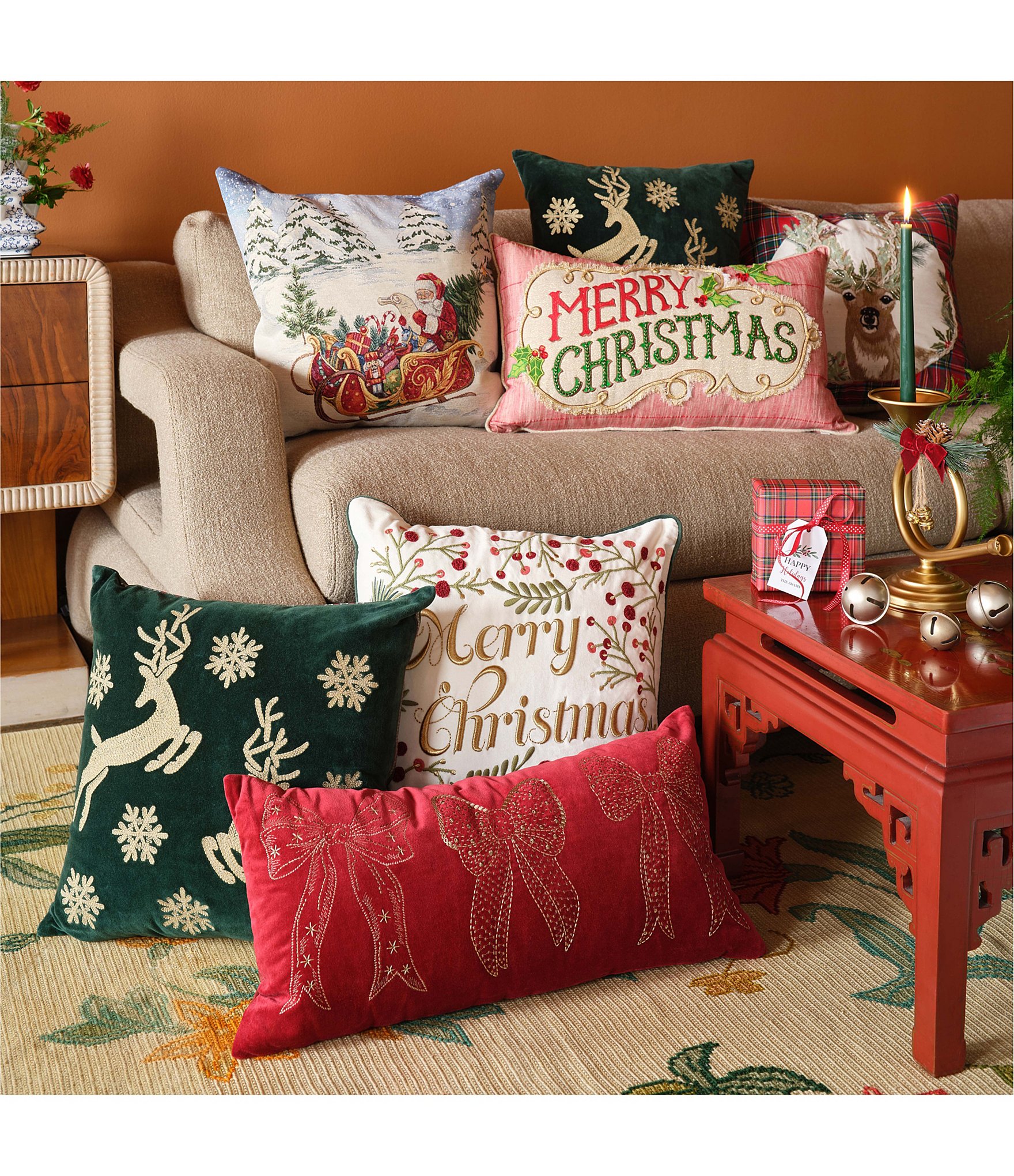 Southern Living Santa Sleigh Decorative Square Pillow