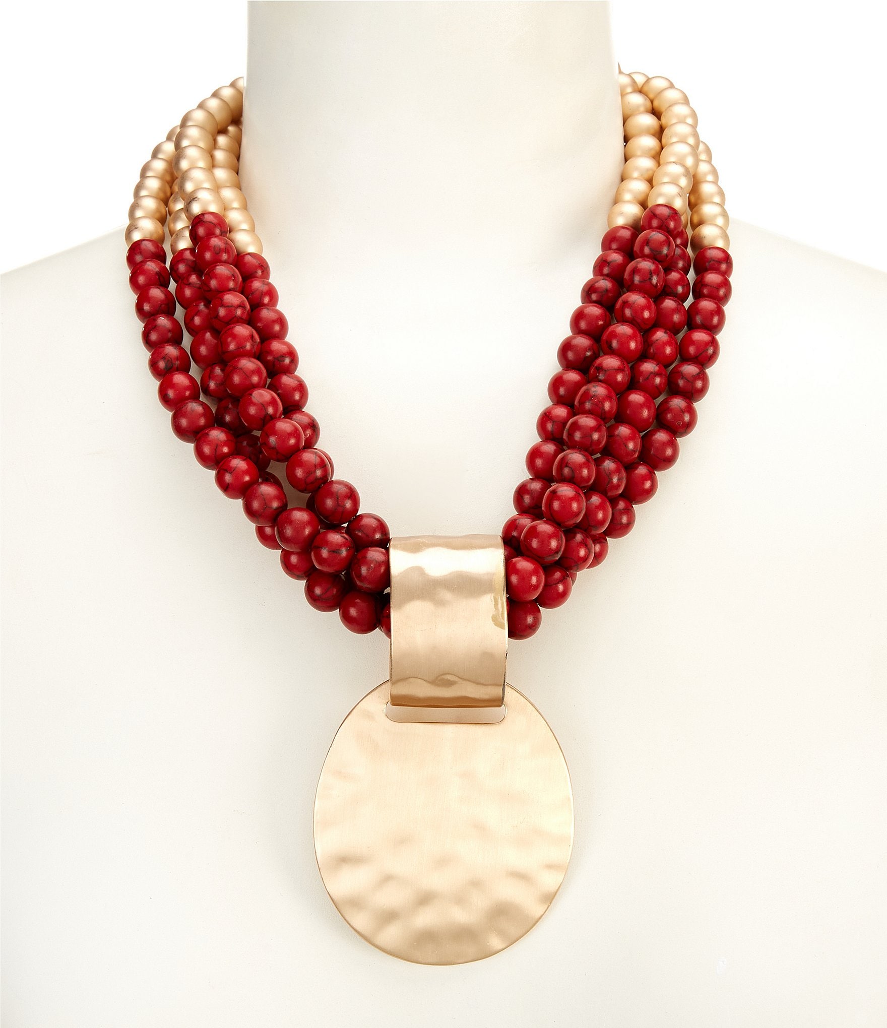 Southern Living Semi Precious Stone and Gold Torsade Short Pendant Necklace