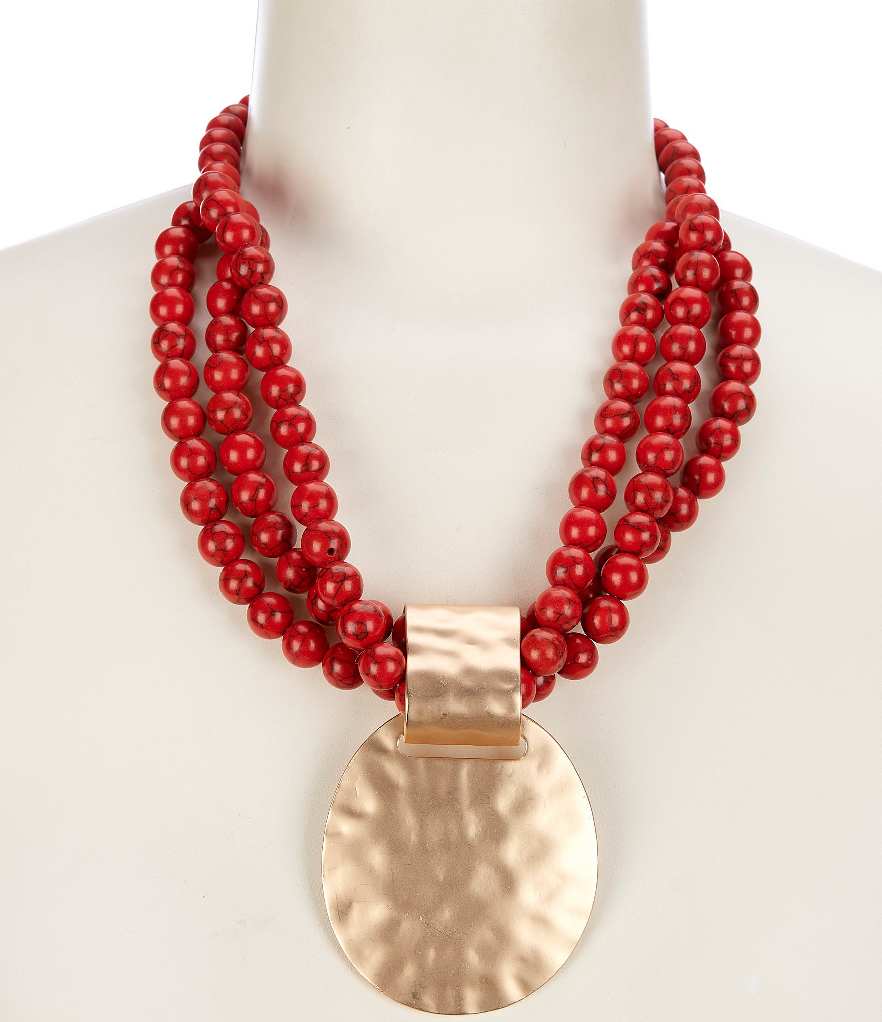 Southern Living Semi Precious Stone Torsade Short Pendant Statement Necklace