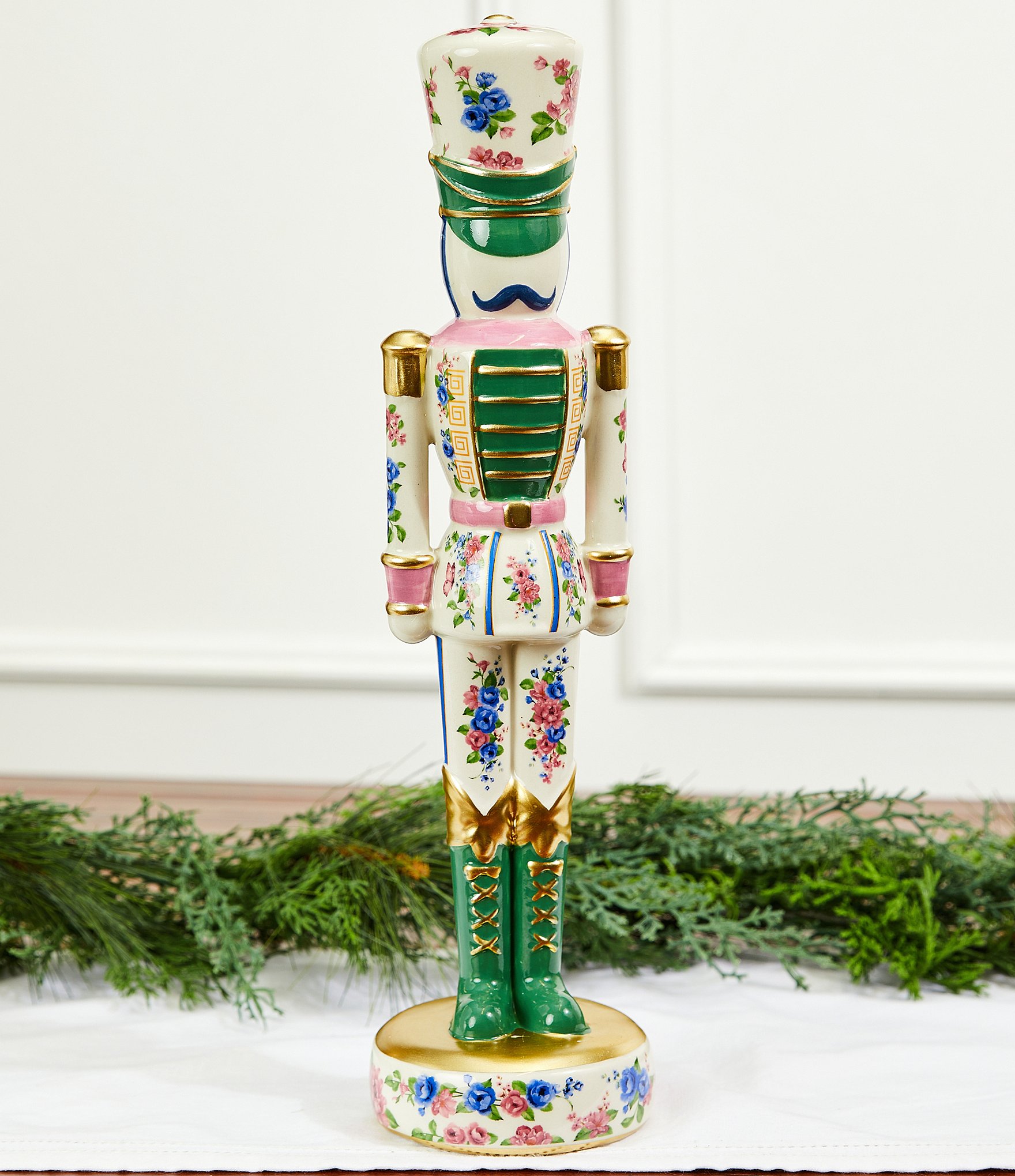Southern Living Sweet Christmas Collection Floral Ceramic Nutcracker