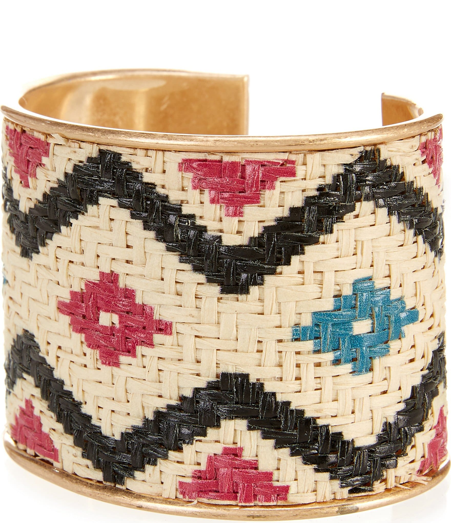 Southern Living Tribal Woven Rattan Inset Cuff Bracelet