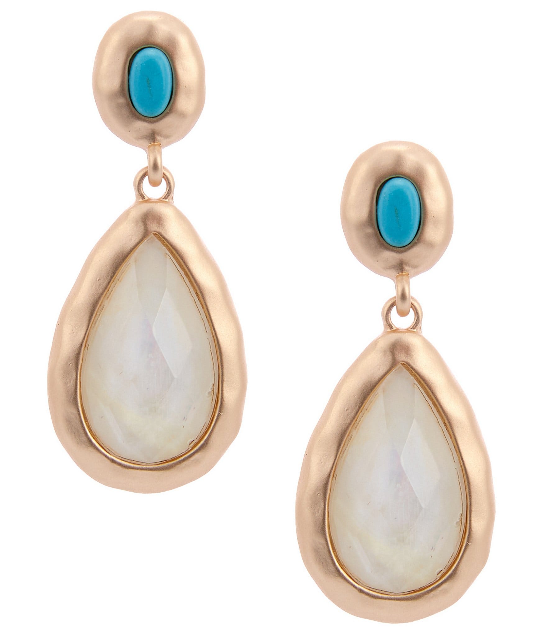 Southern Living Turquoise Oval Stud White Shell Epoxy Teardrop Earrings
