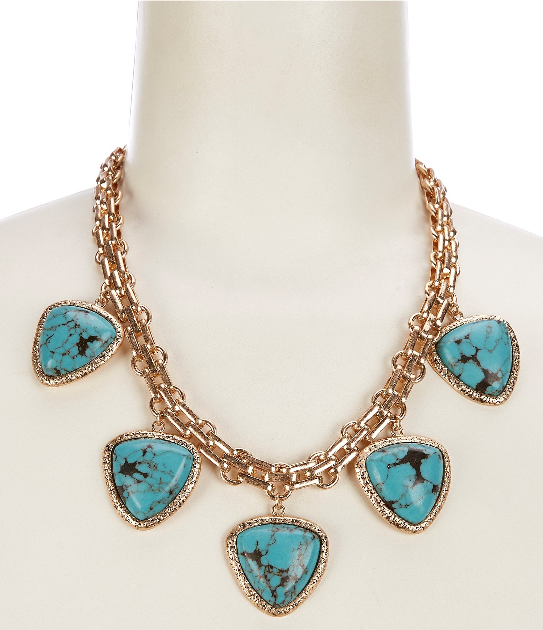 Southern Living Turquoise Stone Five Pendant Statement Necklace