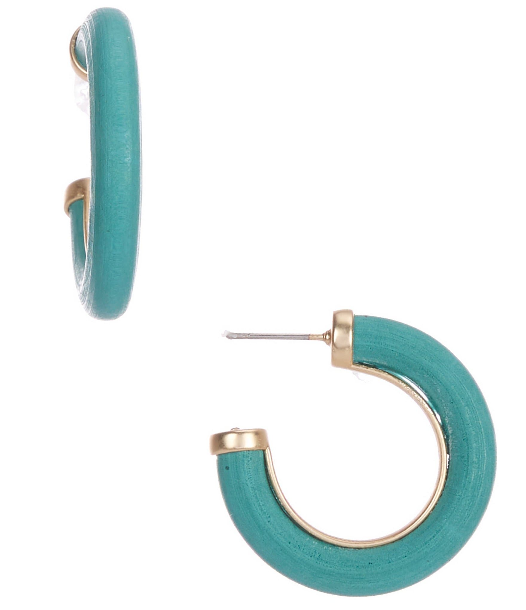 Southern Living Turquoise Wood Small Hoop Earrings