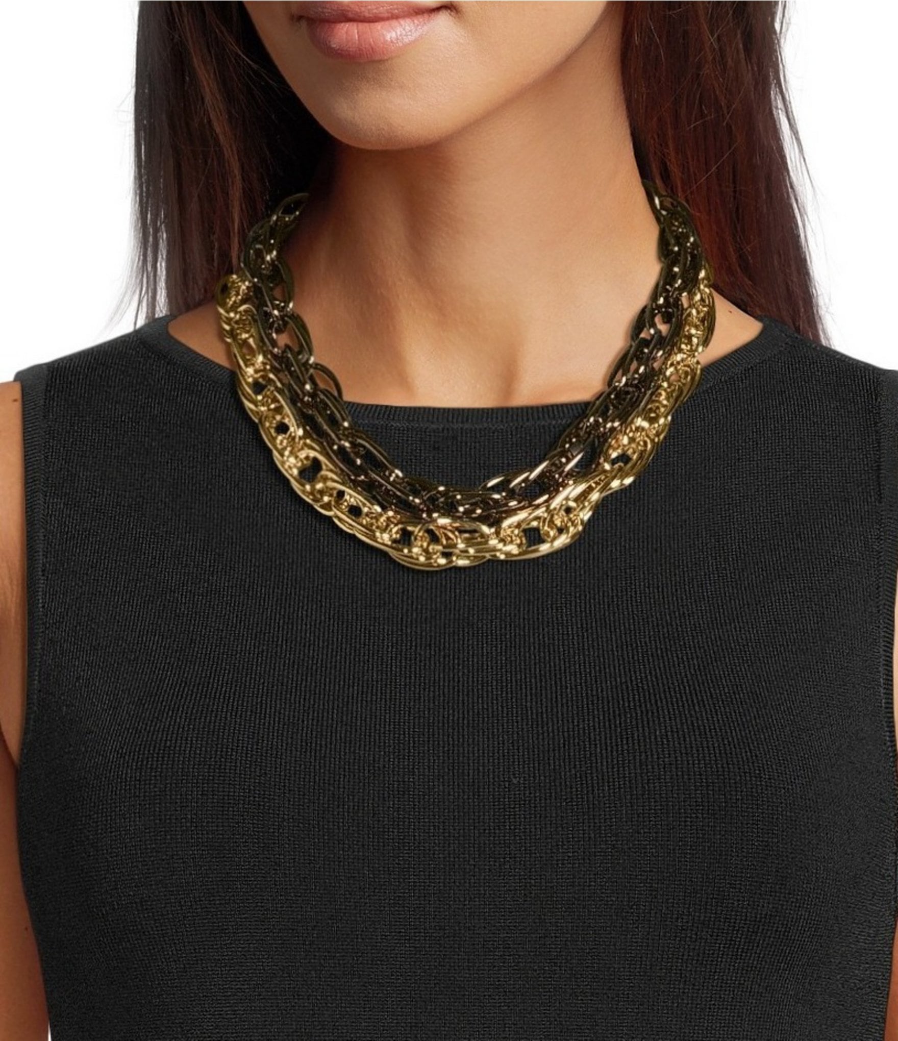 Southern Living Two-Tone Double Chain Statement Necklace