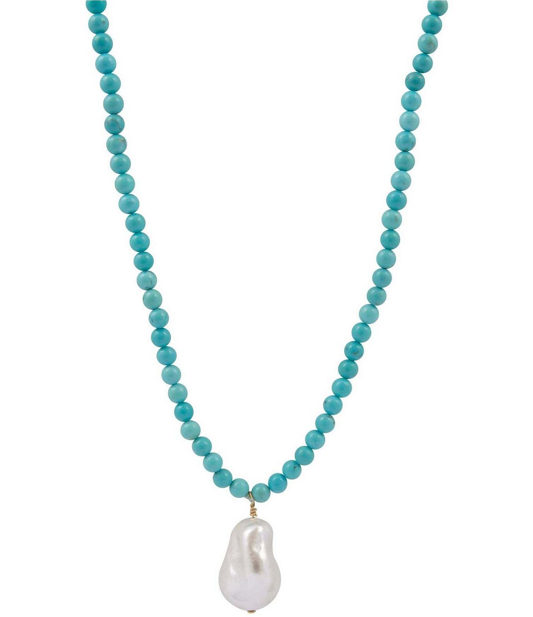 Southern Living x Barse Turquoise Magnesite and Shell Drift Convertible Long Pendant Necklace