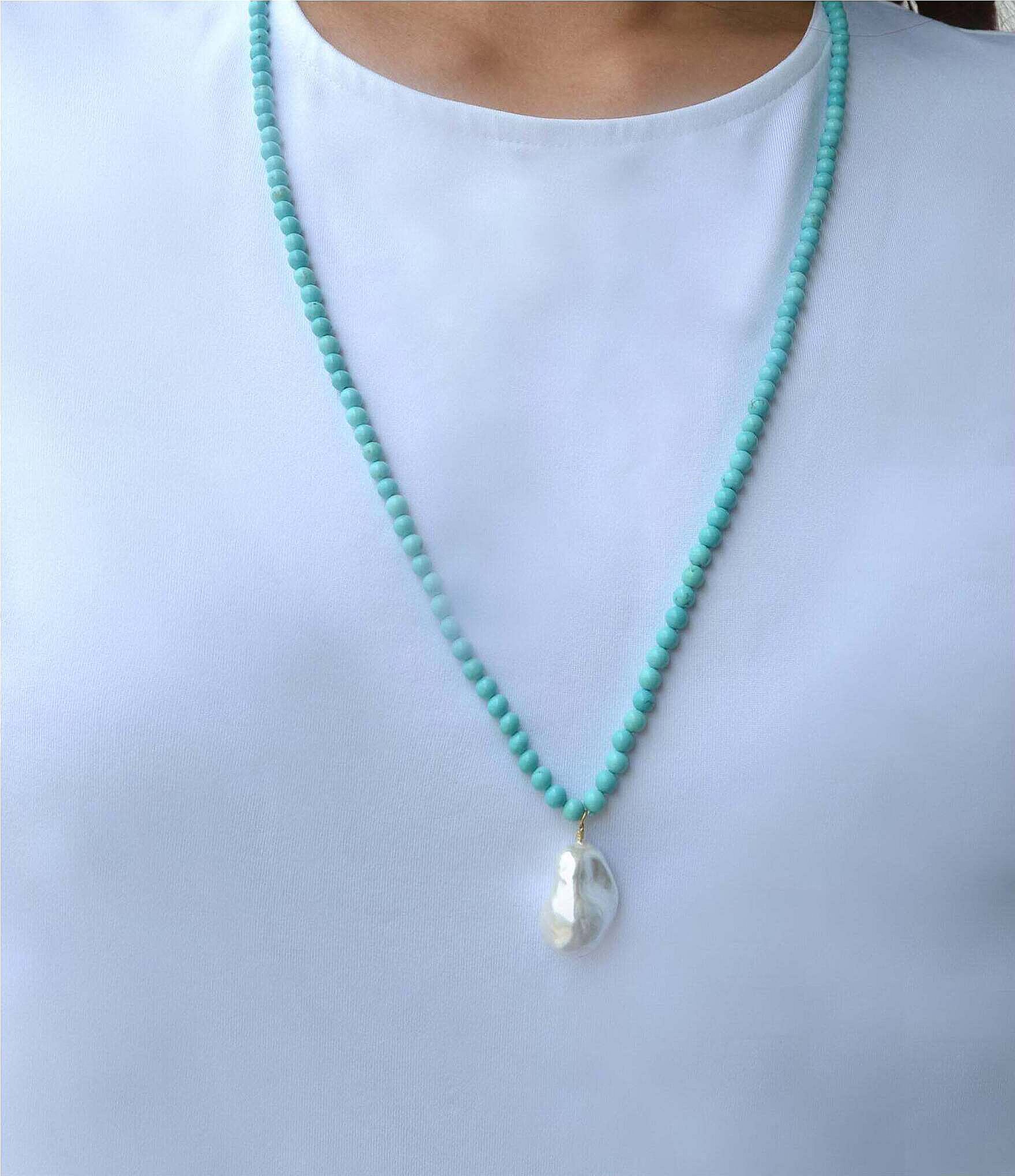 Southern Living x Barse Turquoise Magnesite and Shell Drift Convertible Long Pendant Necklace