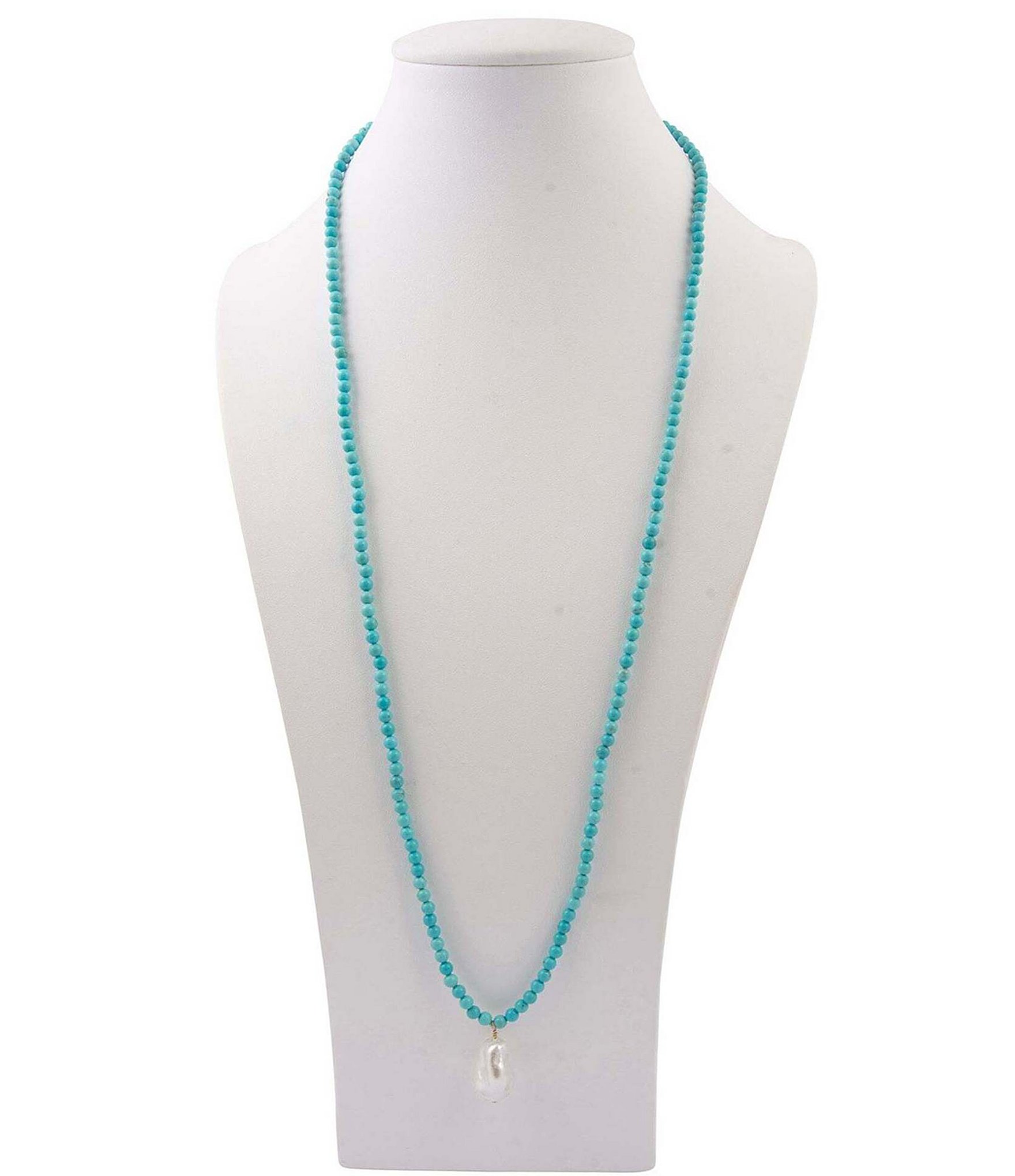 Southern Living x Barse Turquoise Magnesite and Shell Drift Convertible Long Pendant Necklace