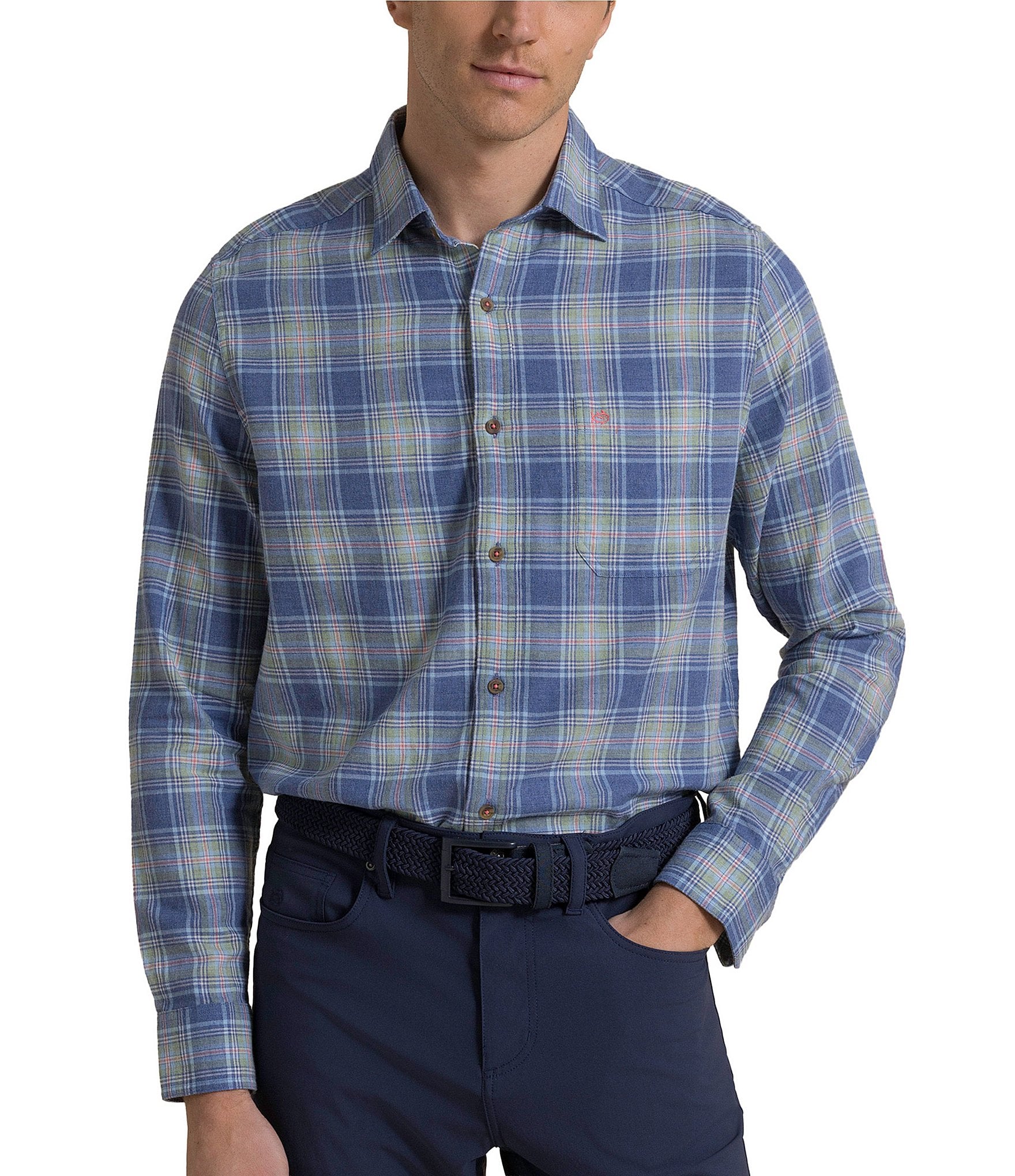 Southern Tide Heather Plaid Brushed Twill Ocean View Long Sleeve Woven Shirt