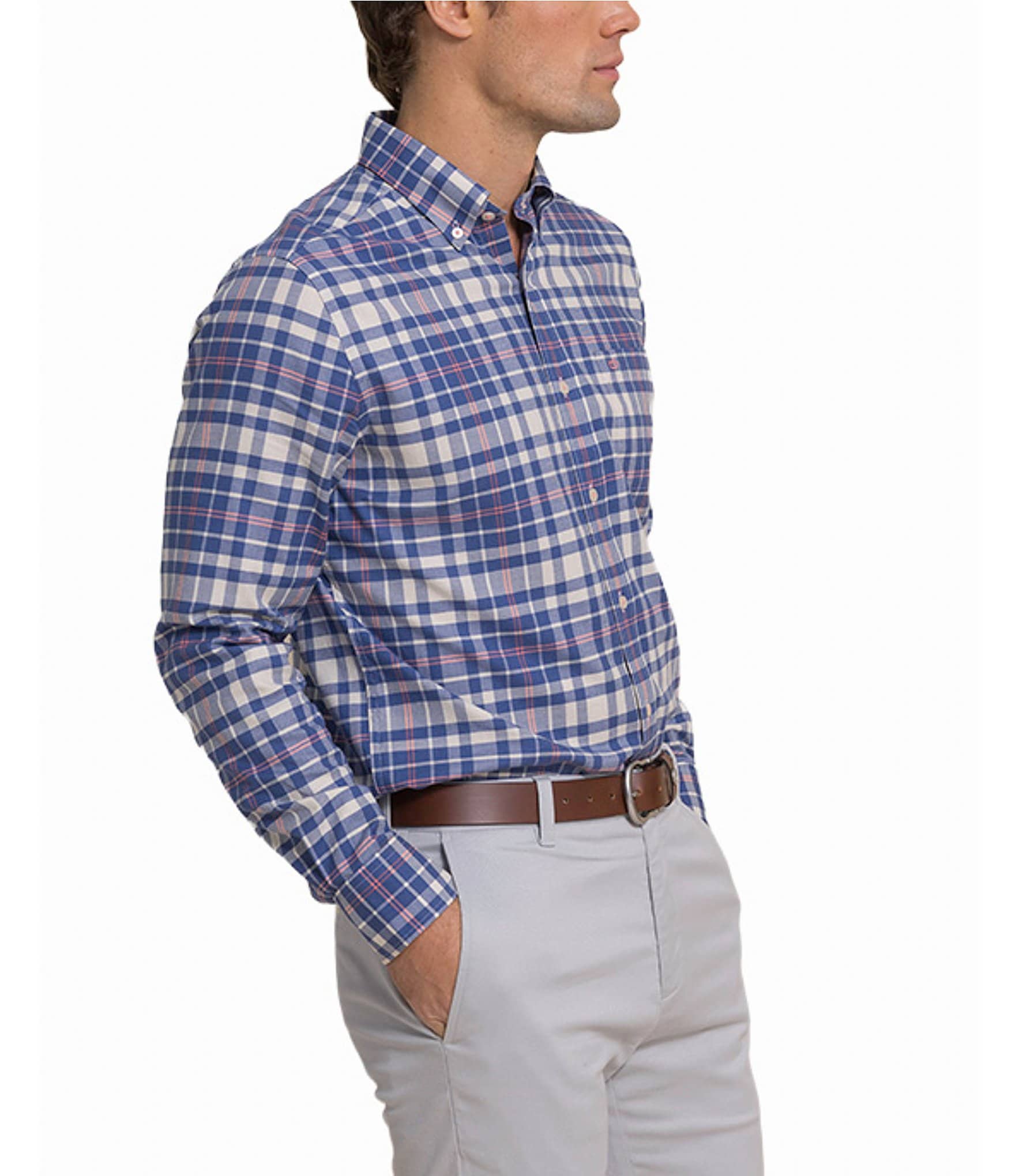 Southern Tide Heather Skipjack Sandy Shores Long Sleeve Woven Shirt