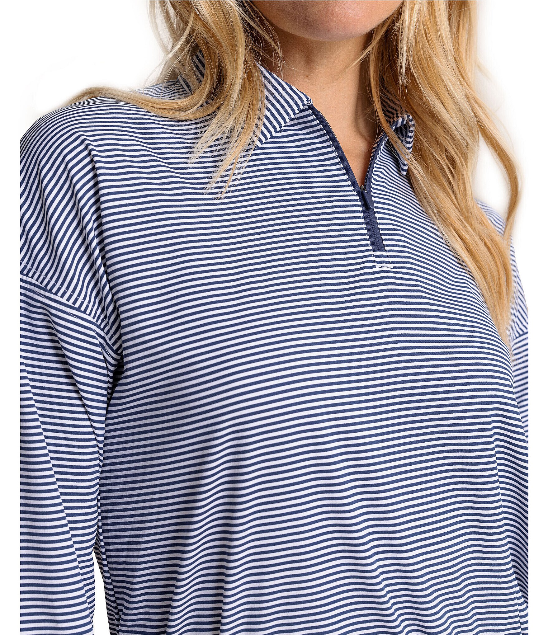 Southern Tide Kira Stripe Half Zip Stand Collar Long Sleeve Pullover