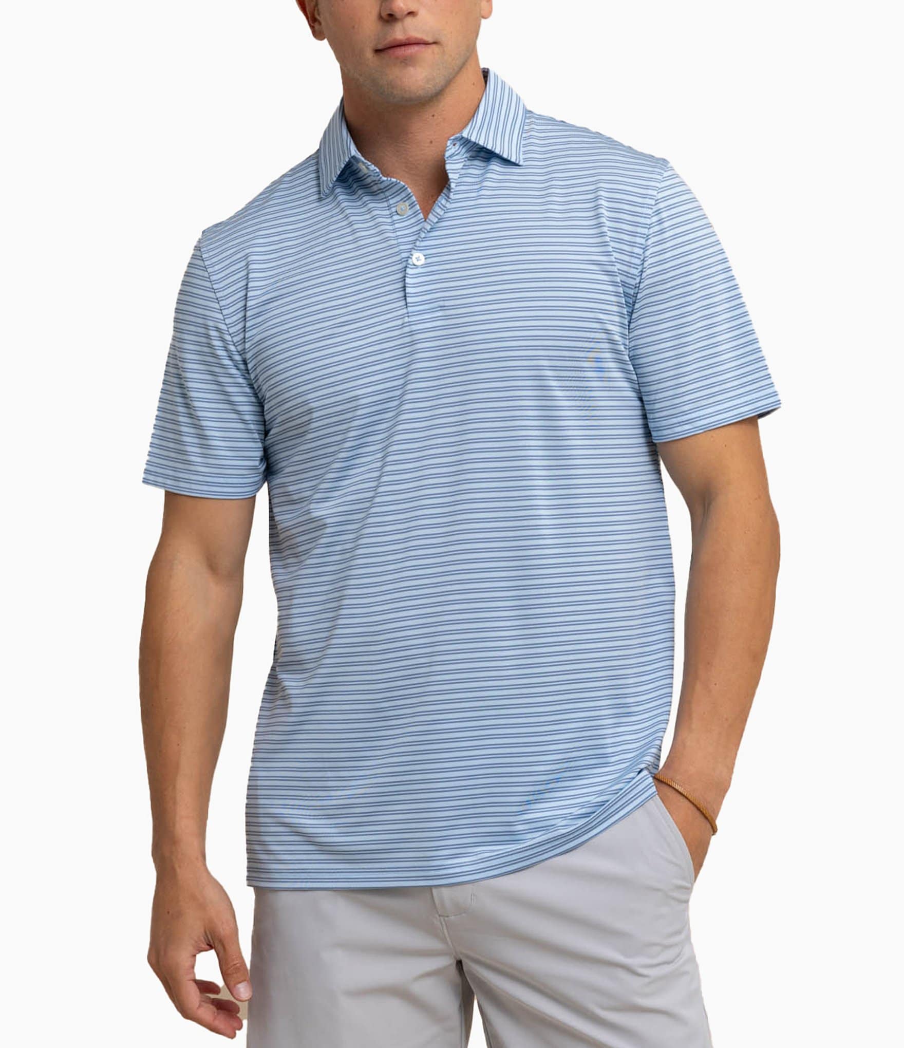 Southern Tide Performance Stretch Driver Baywoods Stripe Short Sleeve Polo Shirt