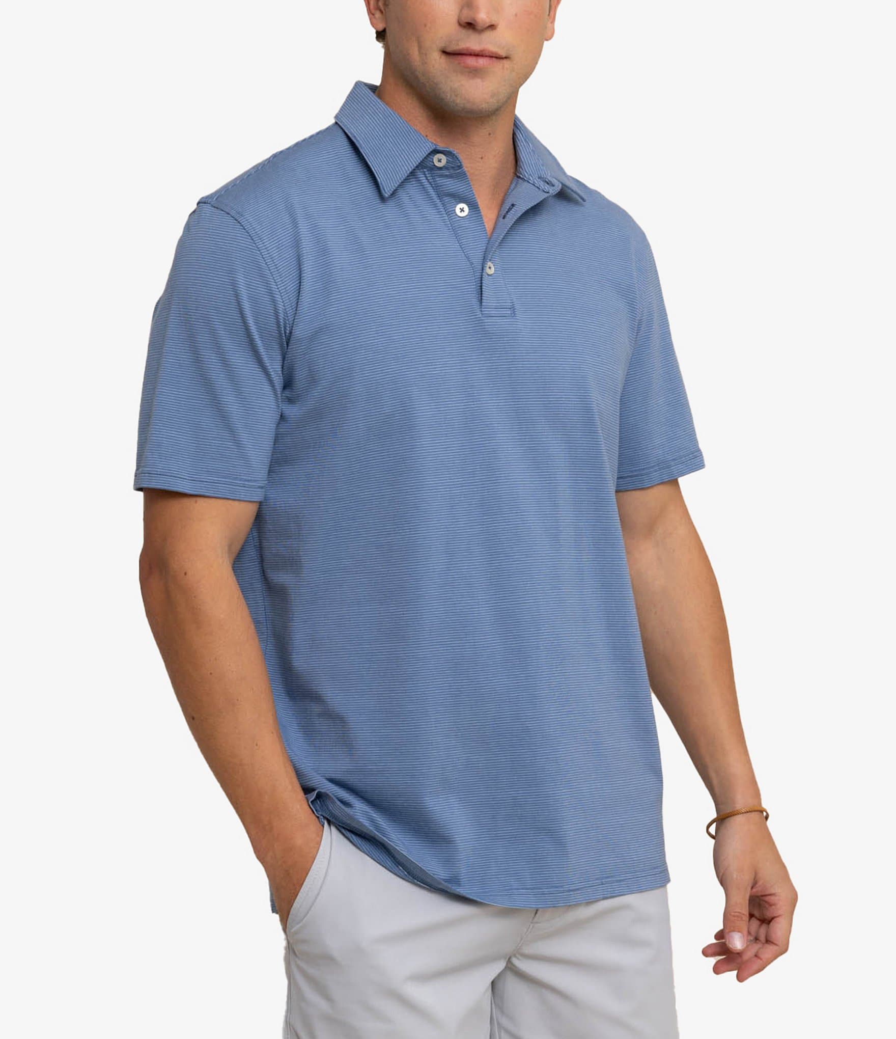 Southern Tide Seaport Davenport Stripe Short Sleeve Polo Shirt - L
