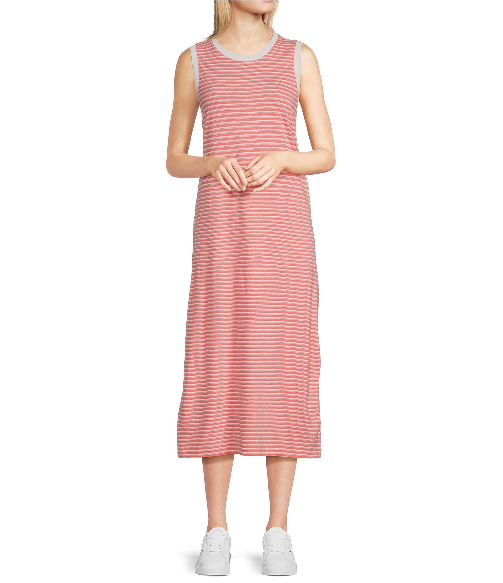 Southern Tide Sun Farer Stripe Crew Neck Sleeveless Side Vent Midi ...