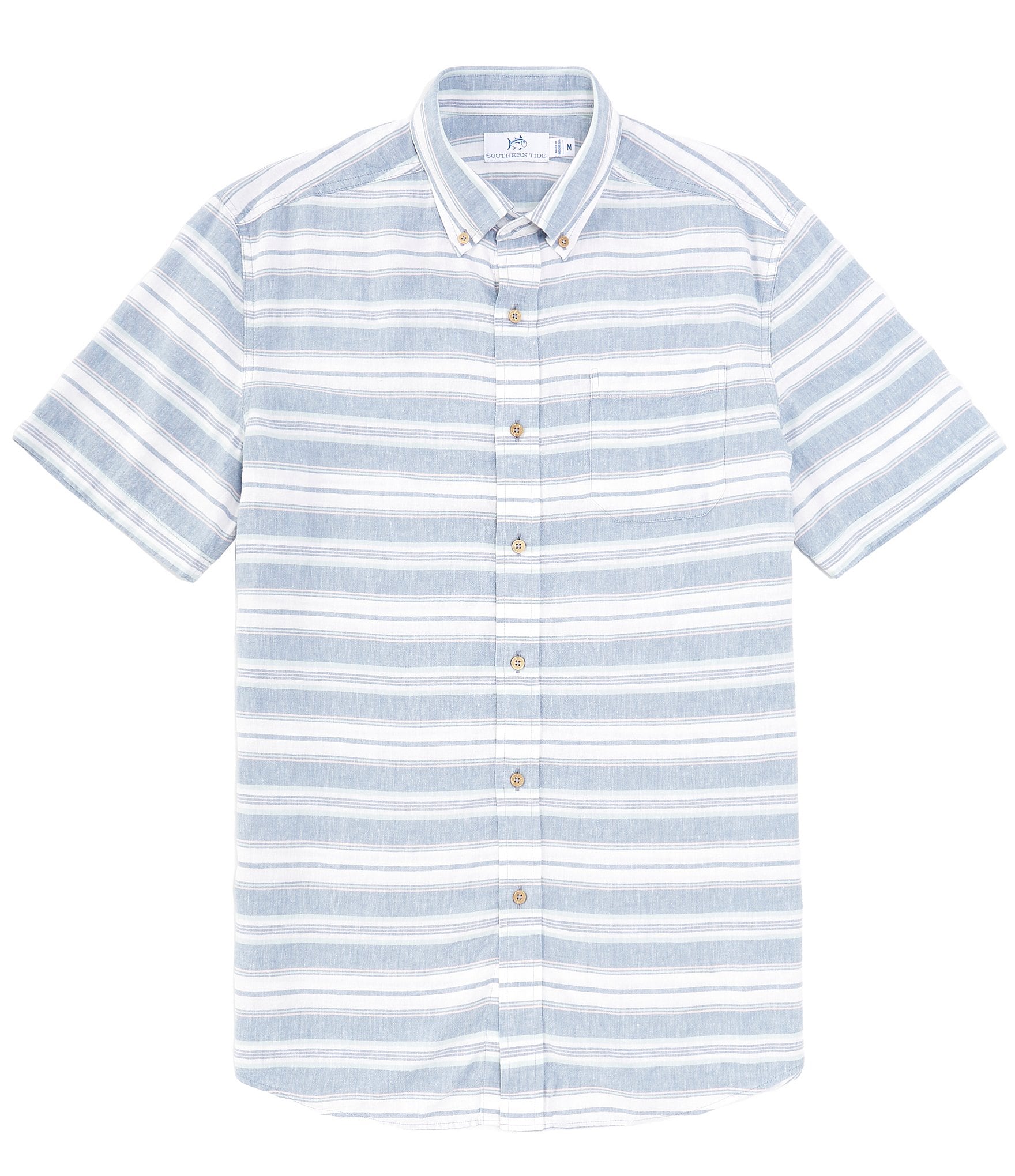 Southern Tide Timmonsok Stripe Linen Rayon Short Sleeve Woven Shirt