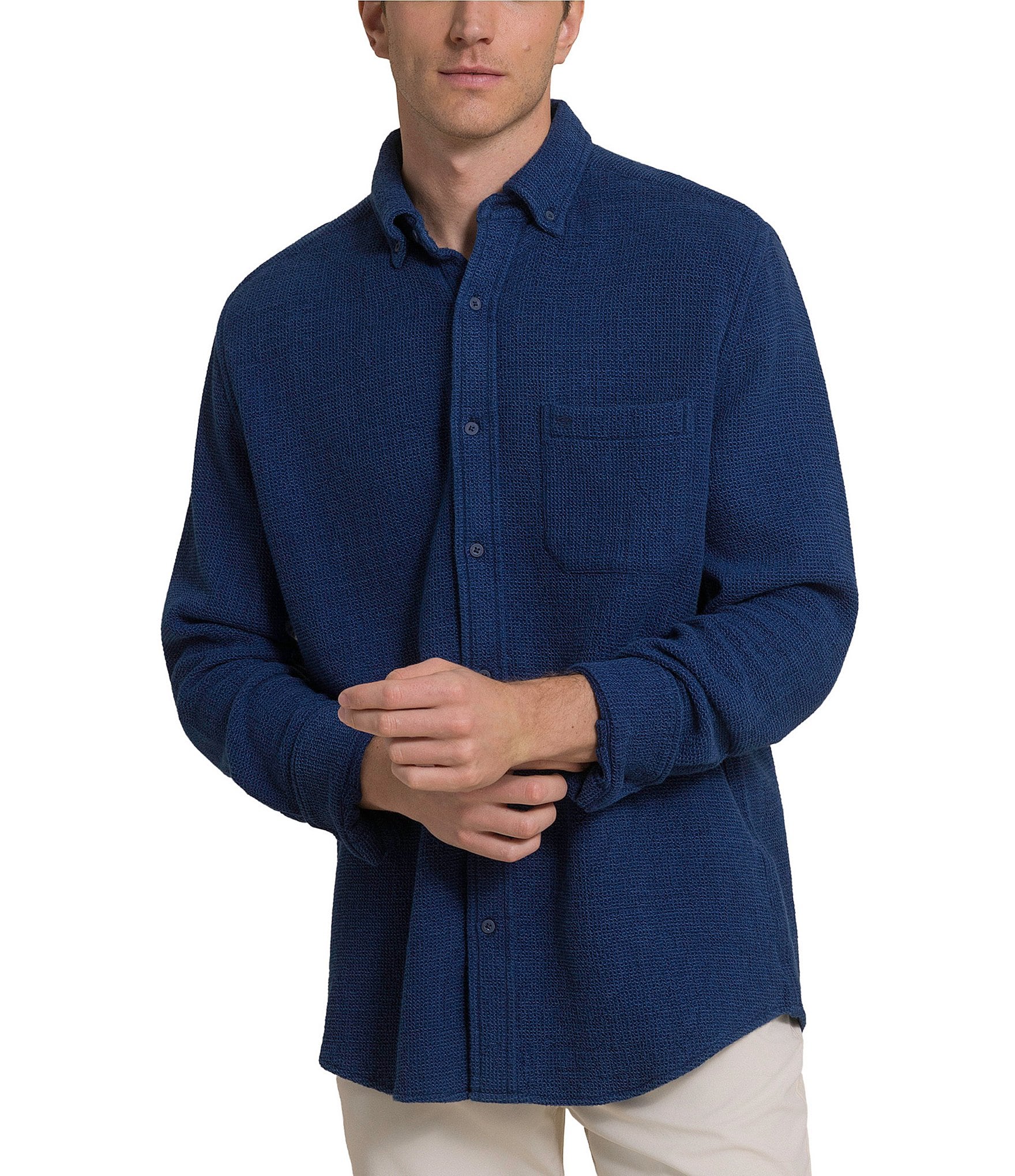 Southern Tide Waffle Weave Long Sleeve Woven Shirt