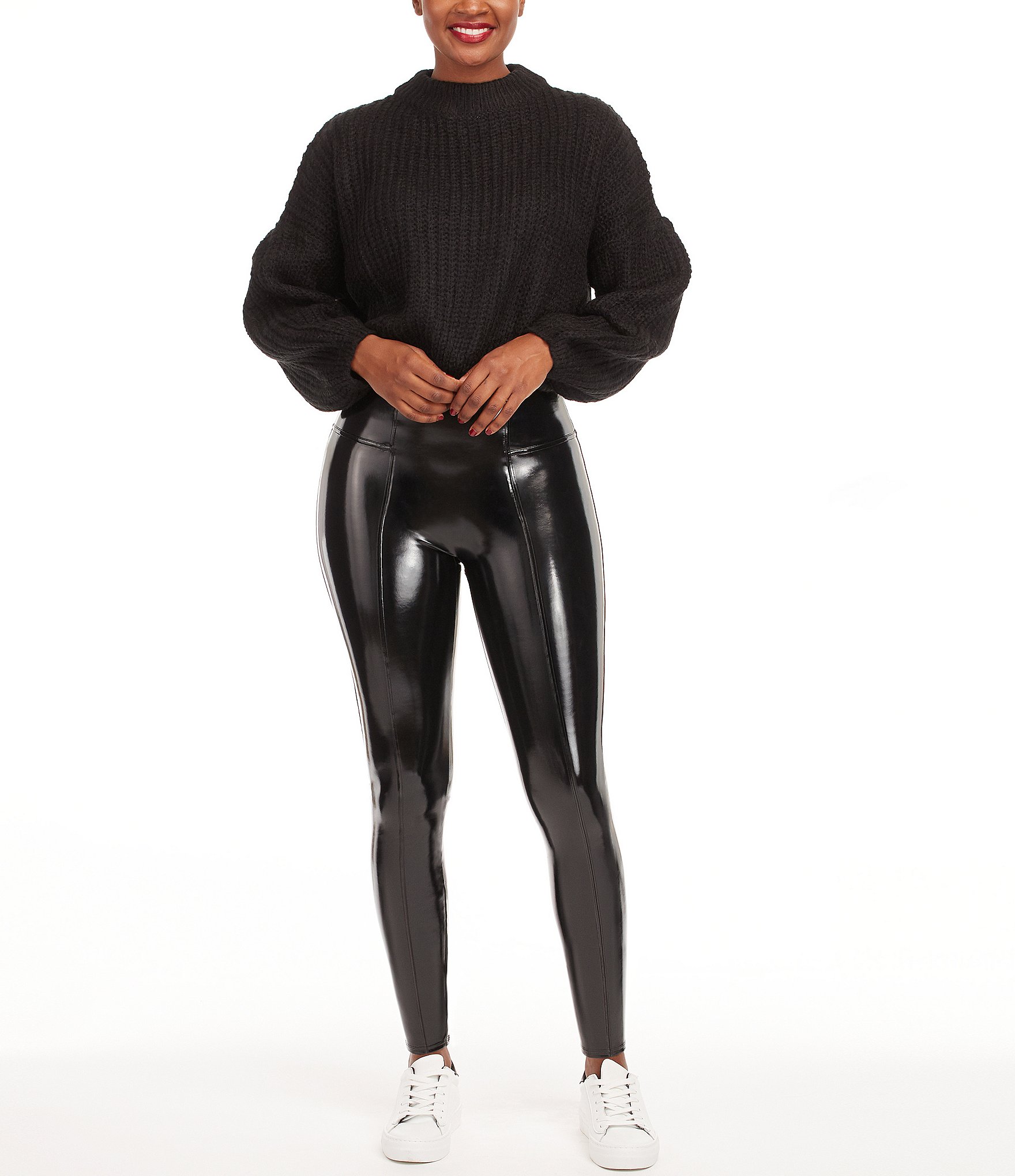 Buy SPANX® Faux Leather Stripe Black Leggings from Next Ireland