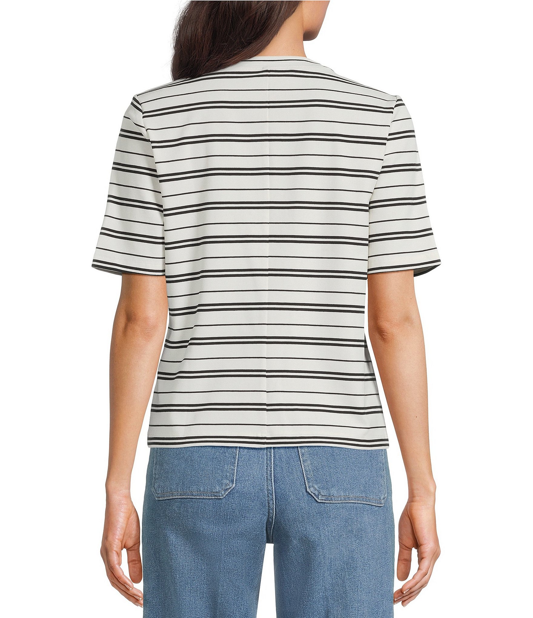 Spanx Striped Ribbed Knit Crew Neck Tee