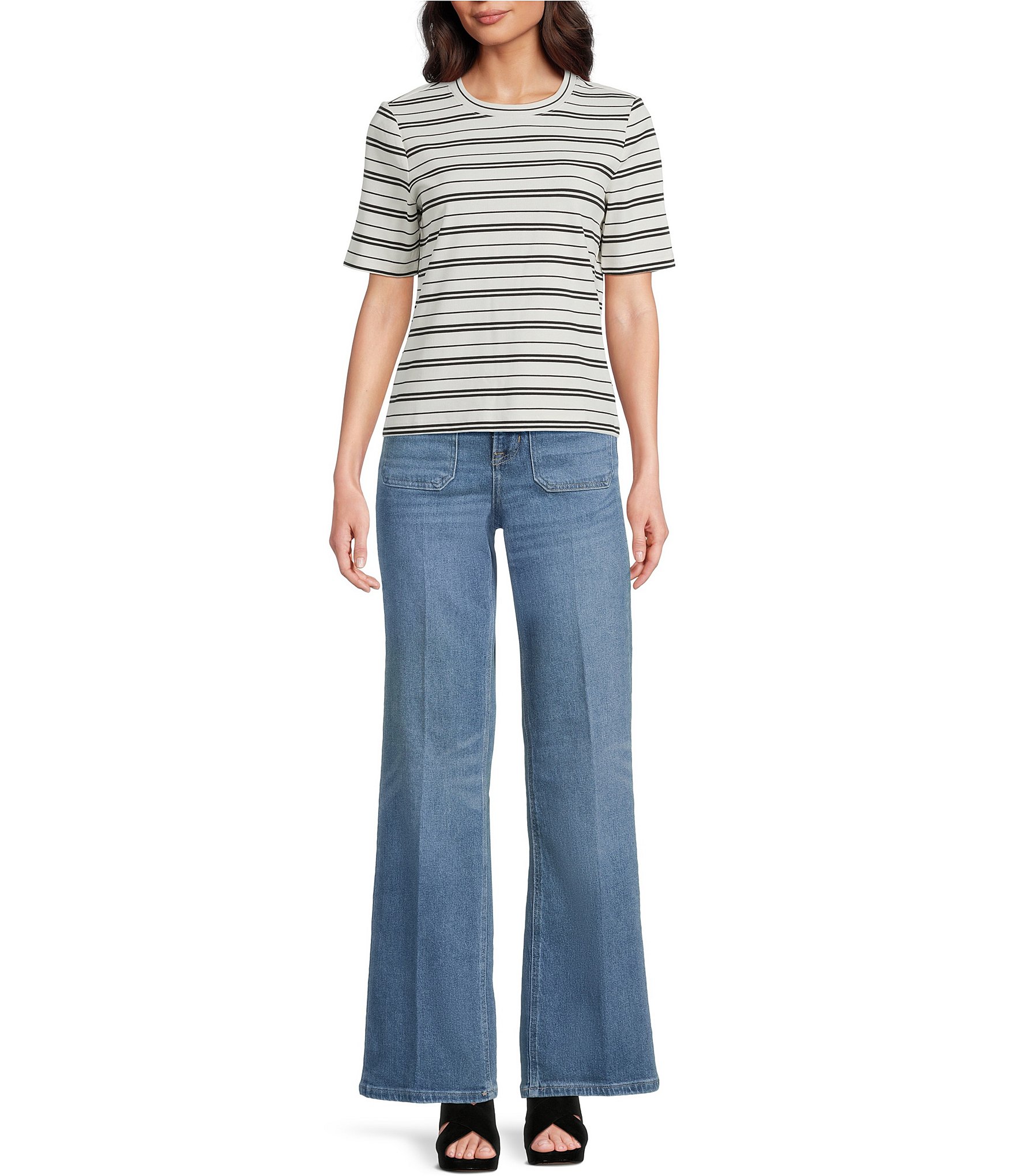 Spanx Striped Ribbed Knit Crew Neck Tee