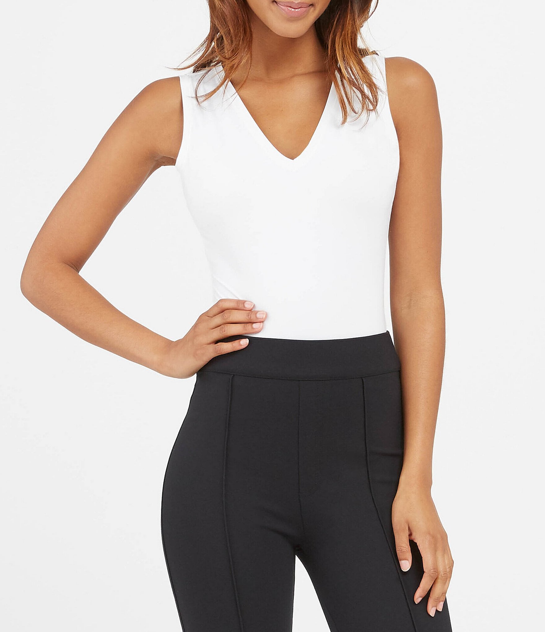 Spanx On Top and In Control Draped V Sleeveless - Vanilla
