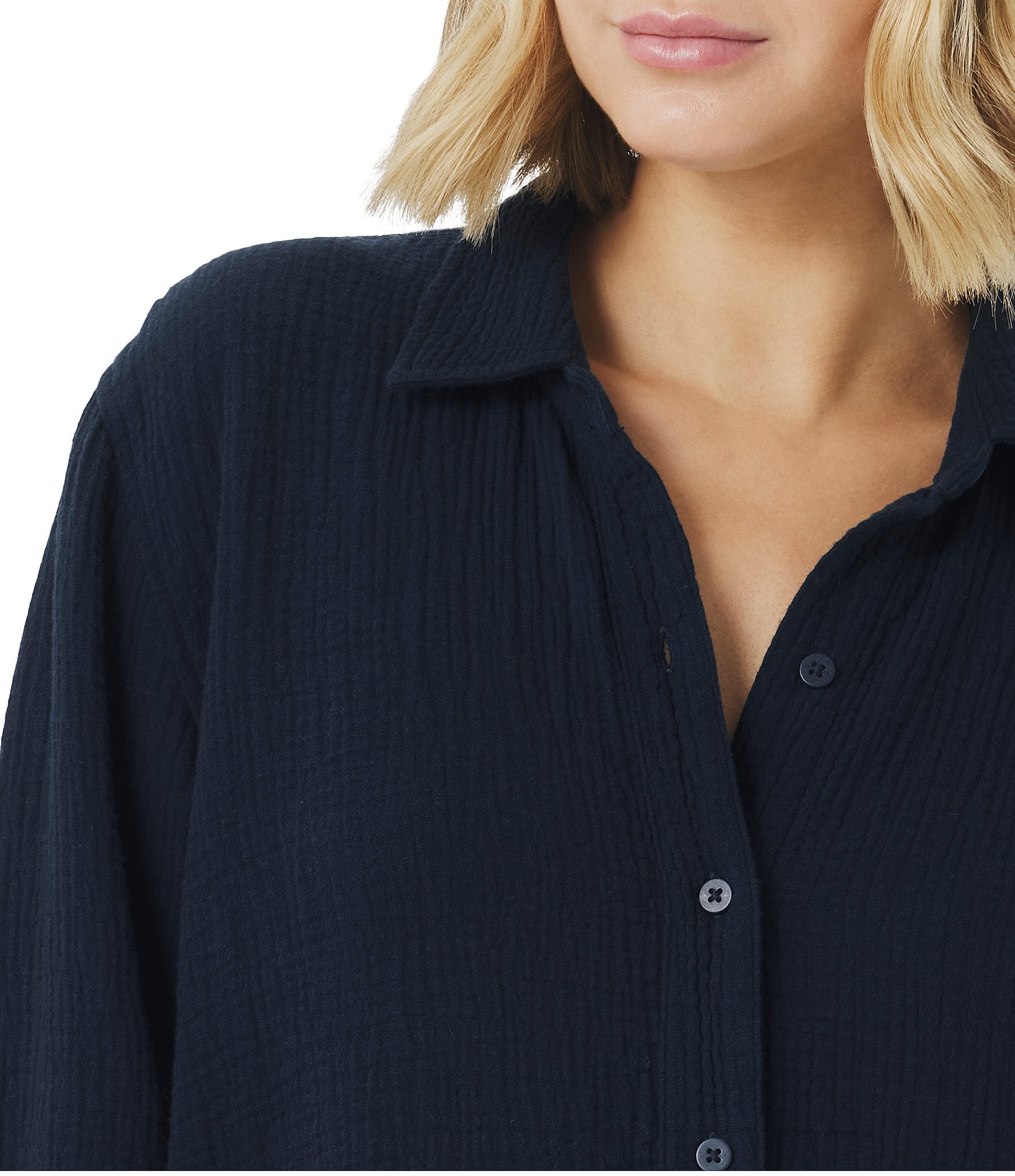 Splendid Adele Point Collar Long Sleeve Button Front Gauze Shirt