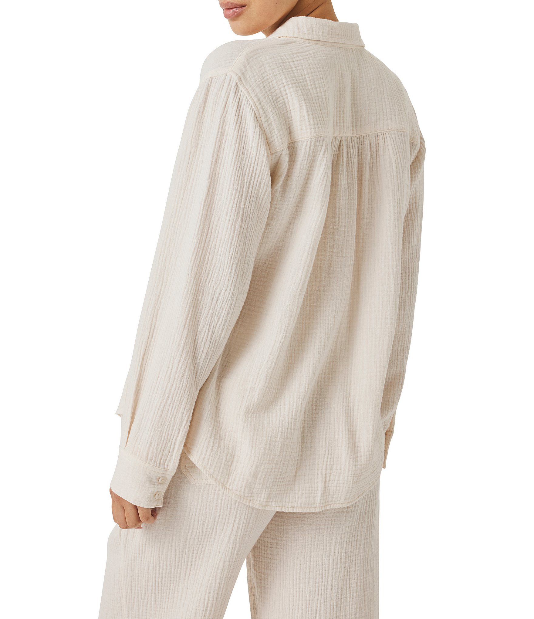 Splendid Adele Point Collar Long Sleeve Button Front Gauze Shirt