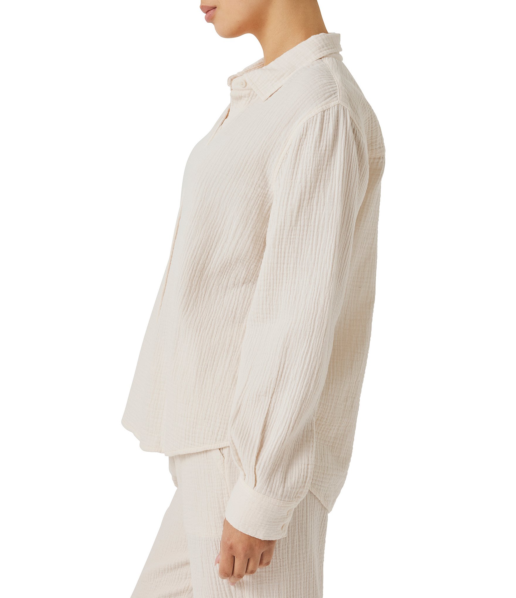 Splendid Adele Point Collar Long Sleeve Button Front Gauze Shirt