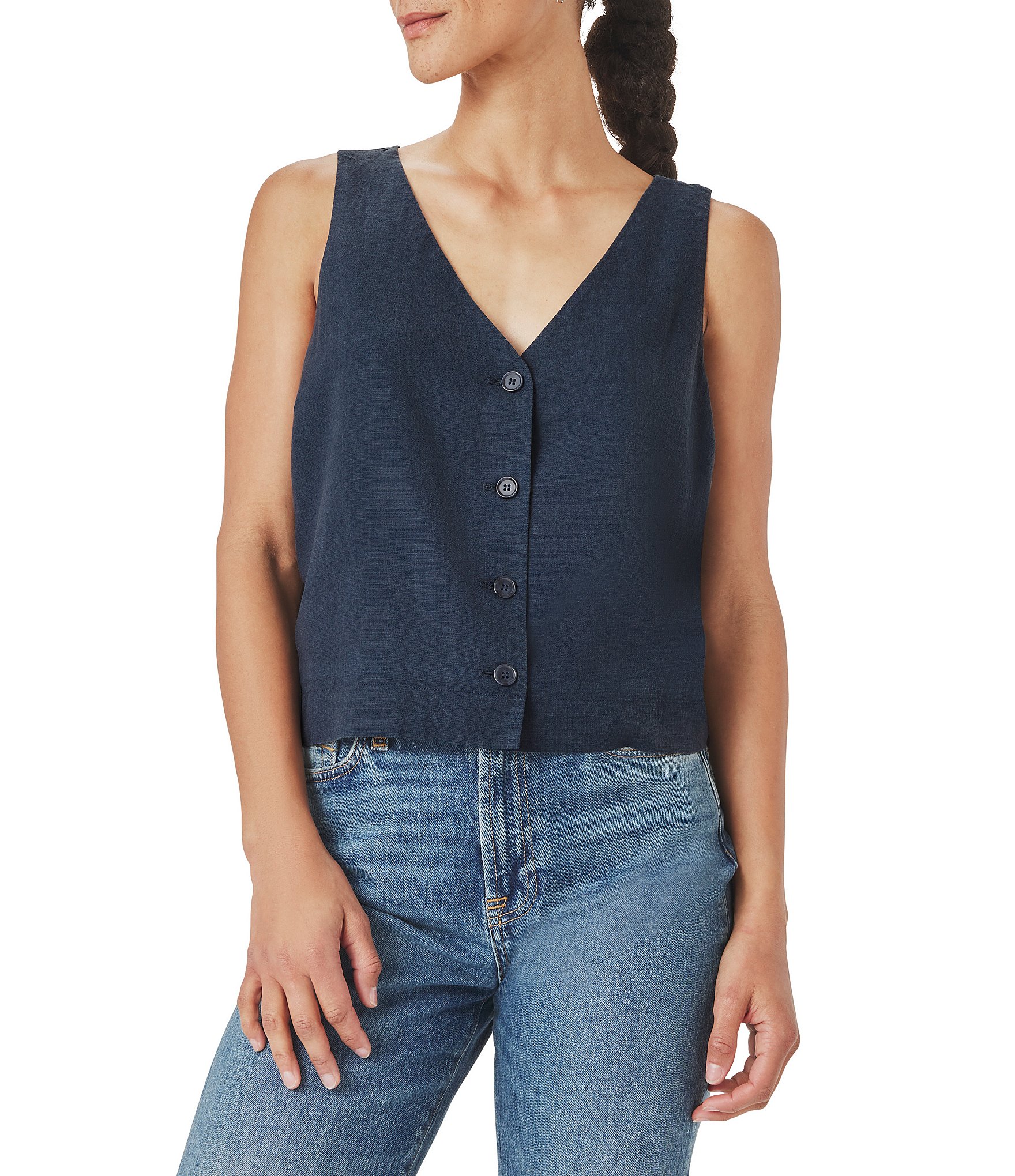 Splendid Adele Linen Blend V-Neck Button Front Vest