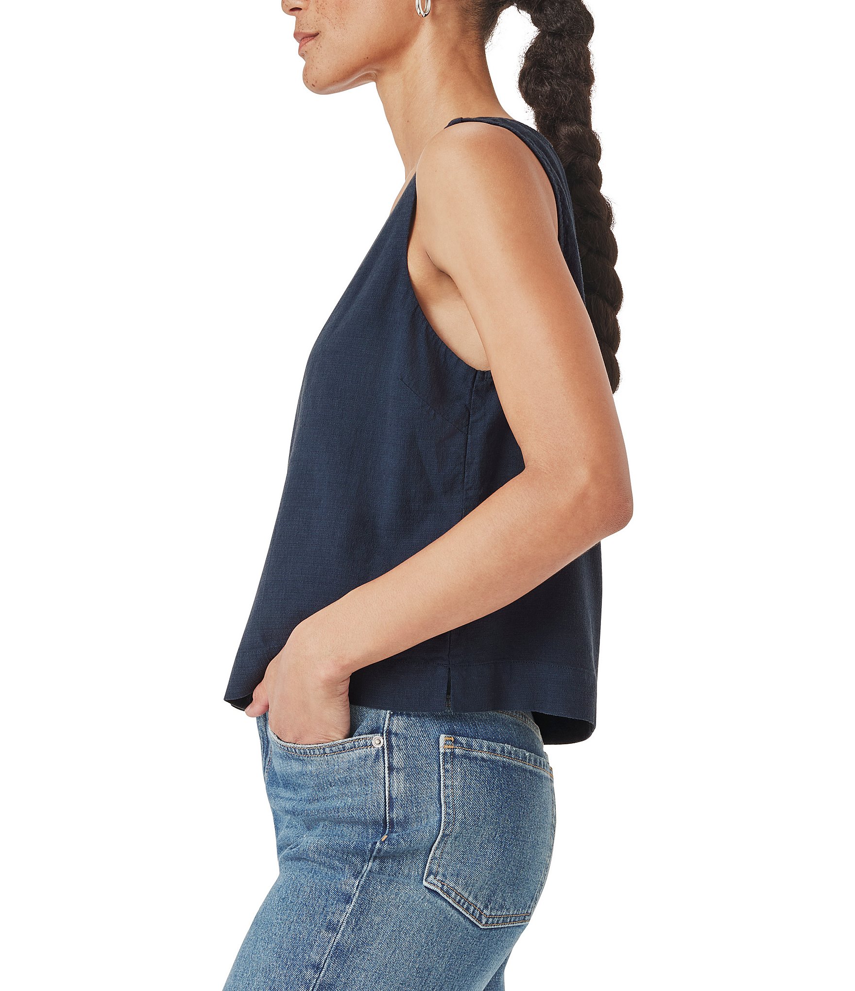 Splendid Adele Linen Blend V-Neck Button Front Vest