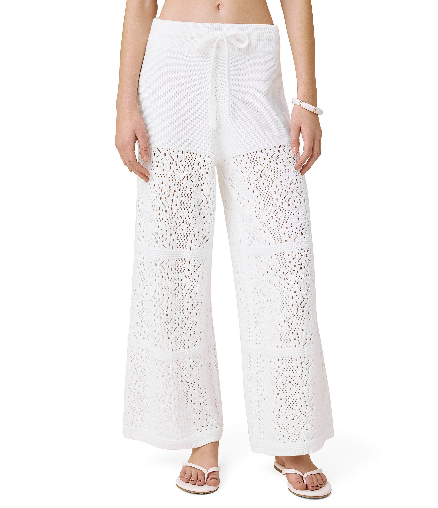 Splendid Beckham Crochet Drawstring Relaxed Wide Leg Pants