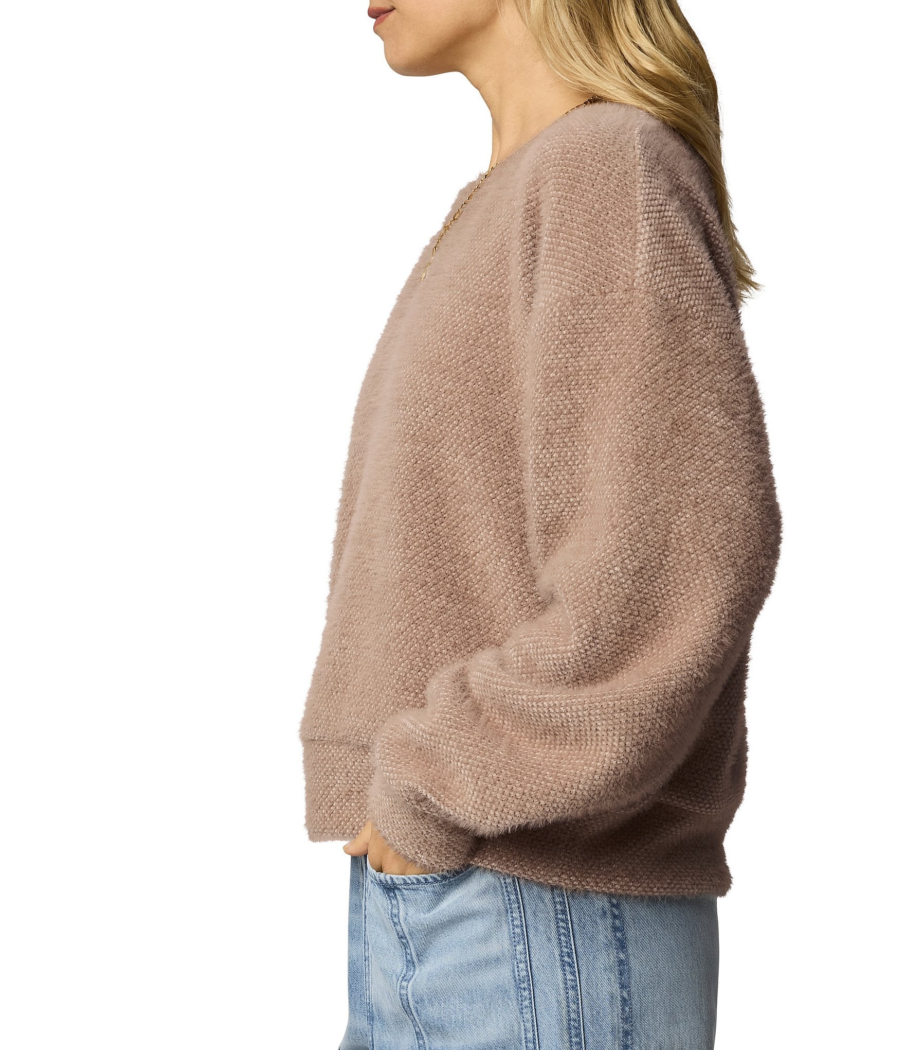 Splendid Fallon Fuzzy Knit Crew Neck Long Sleeve Top