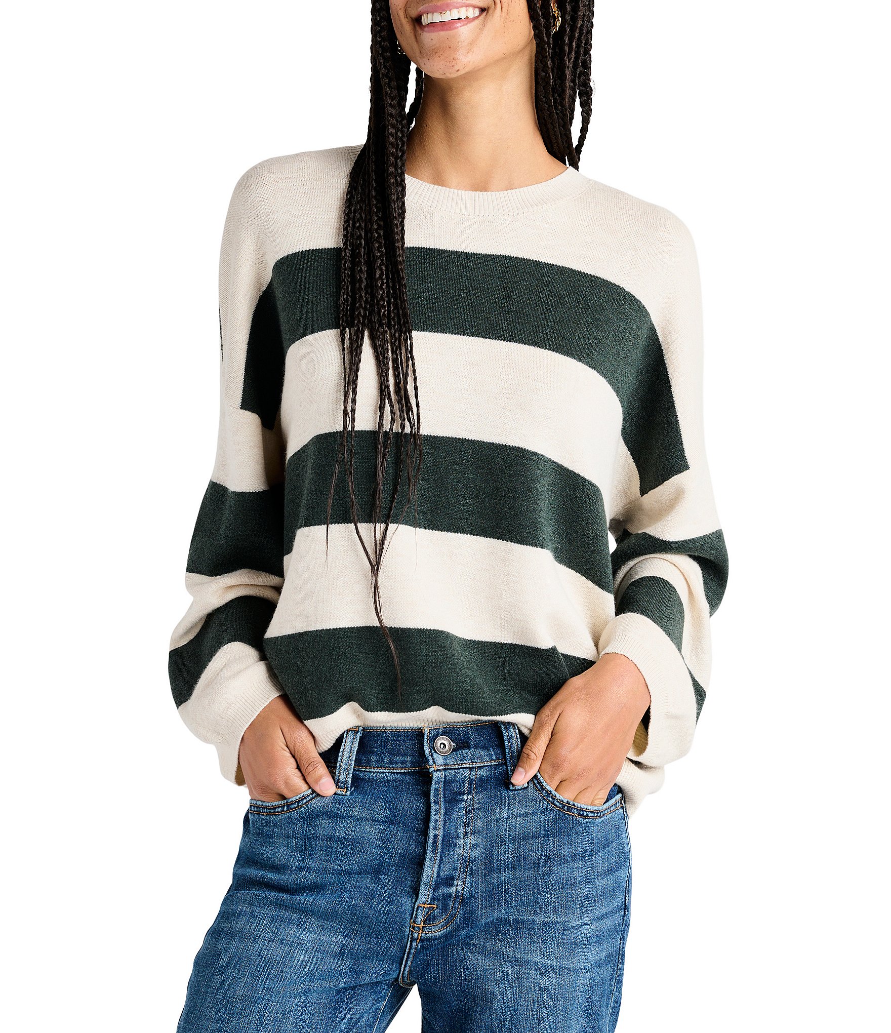 Splendid Ivy Striped Crew Neck Long Sleeve Sweater | Dillard's
