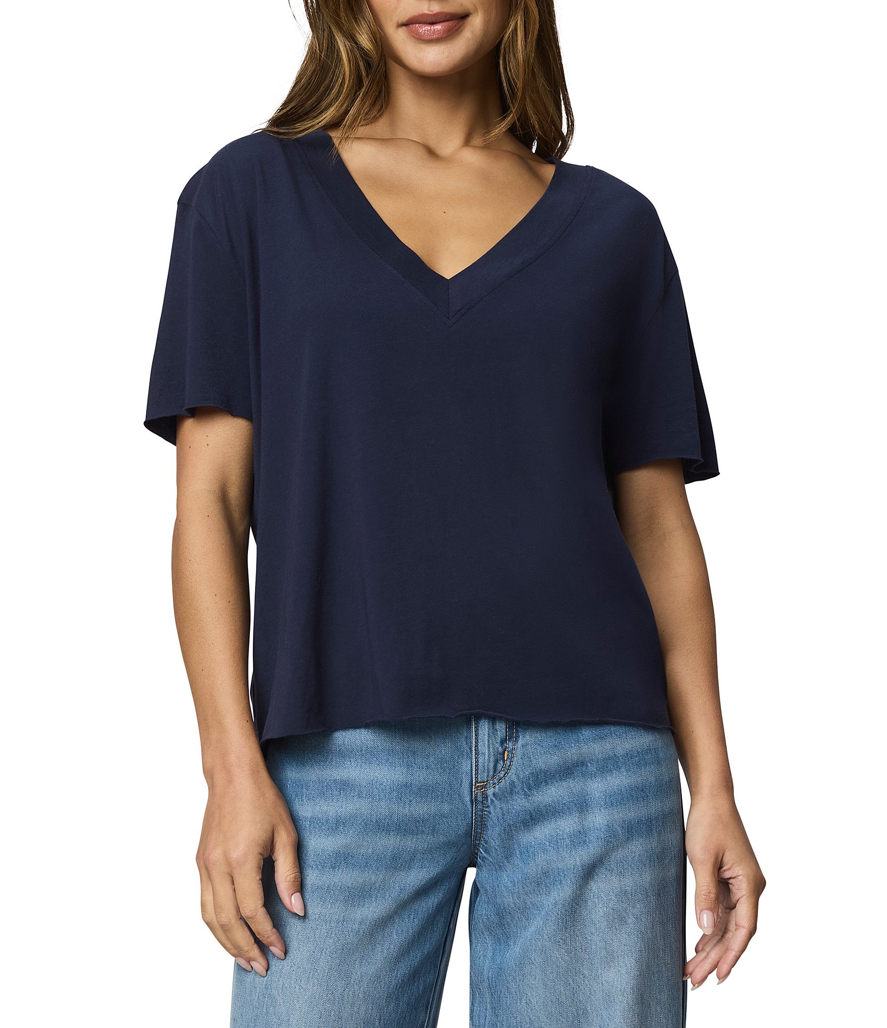 Splendid Kacey Knit Jersey Short Sleeve V-Neck Tee Shirt