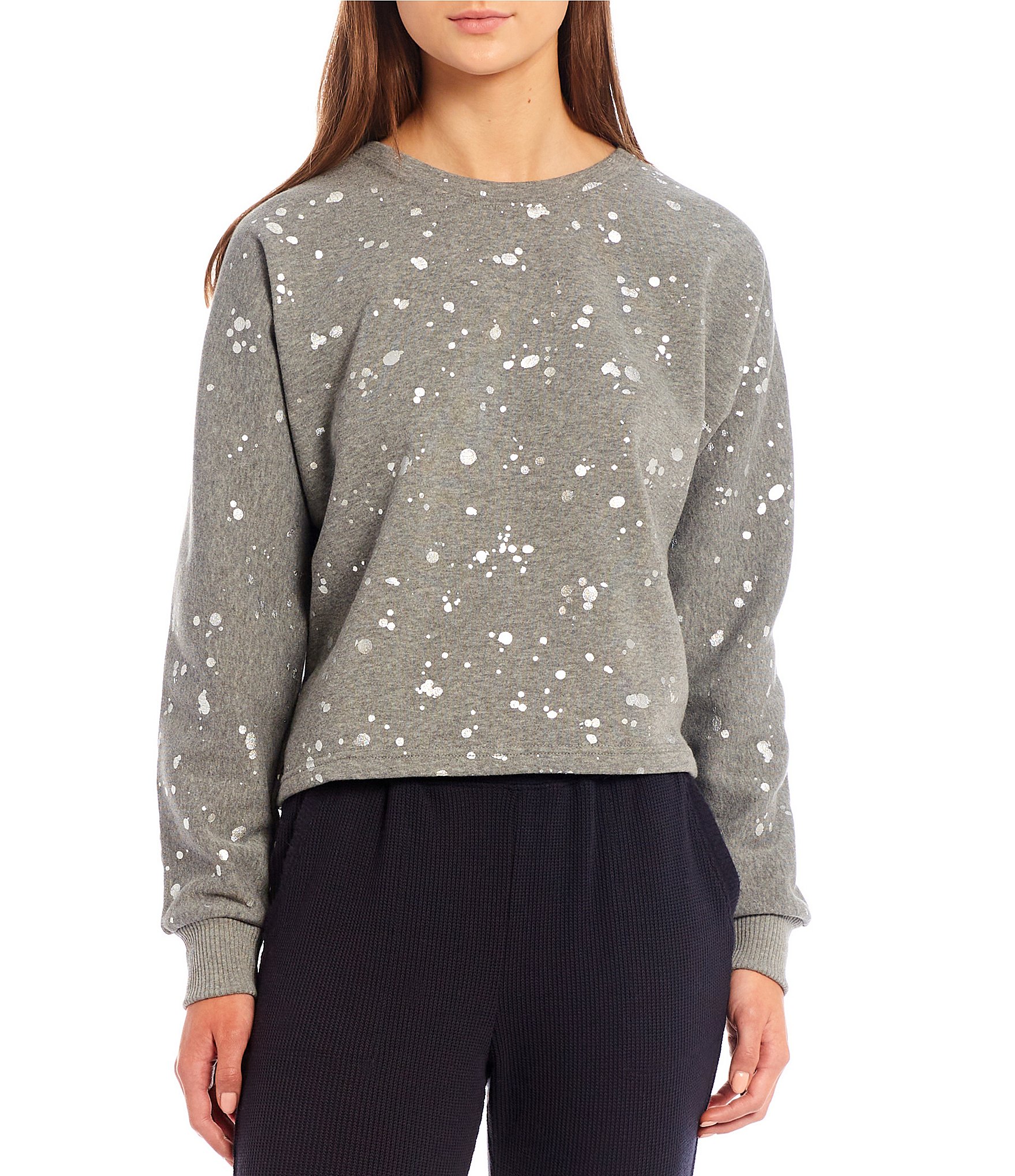 Splendid Knit Foil Round Neck Long Sleeve Statement Sweater | Dillard's