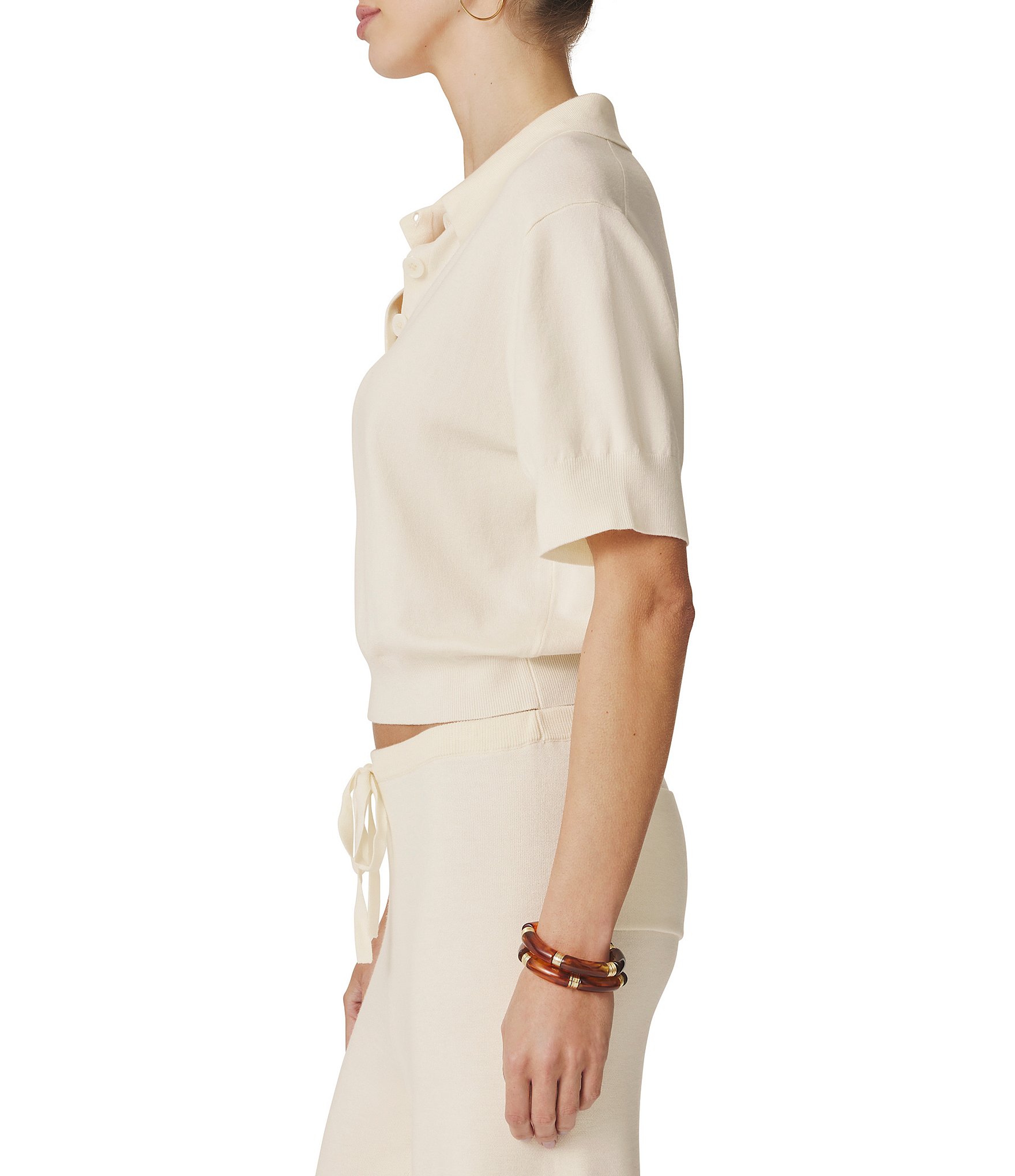Splendid Krista Collared V-Neck Short Sleeve Coordinating Polo Sweater