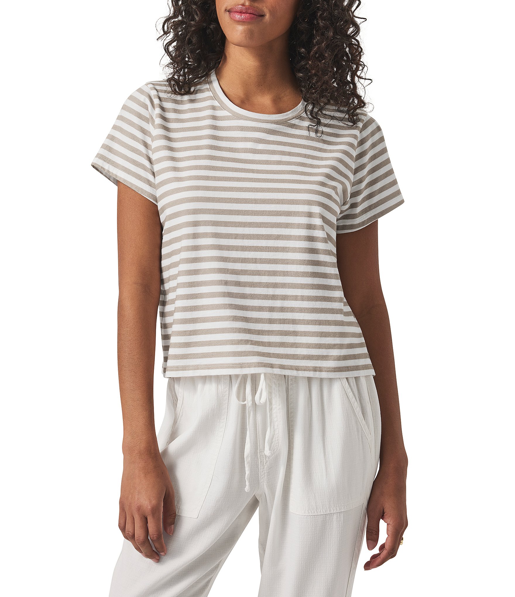 Splendid Louisa Knit Stripe Print Crew Neck Short Sleeve Shirt Dillard's