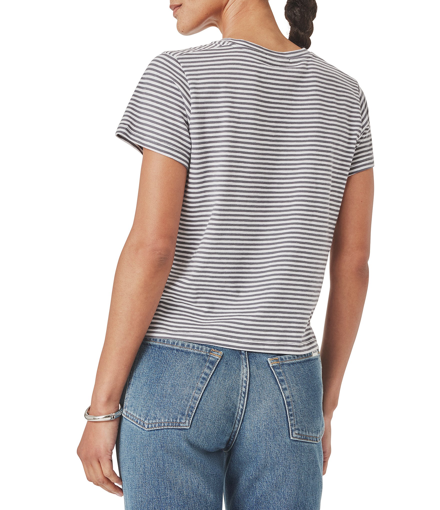 Splendid Louisa Knit Stripe Print Crew Neck Short Sleeve Shirt